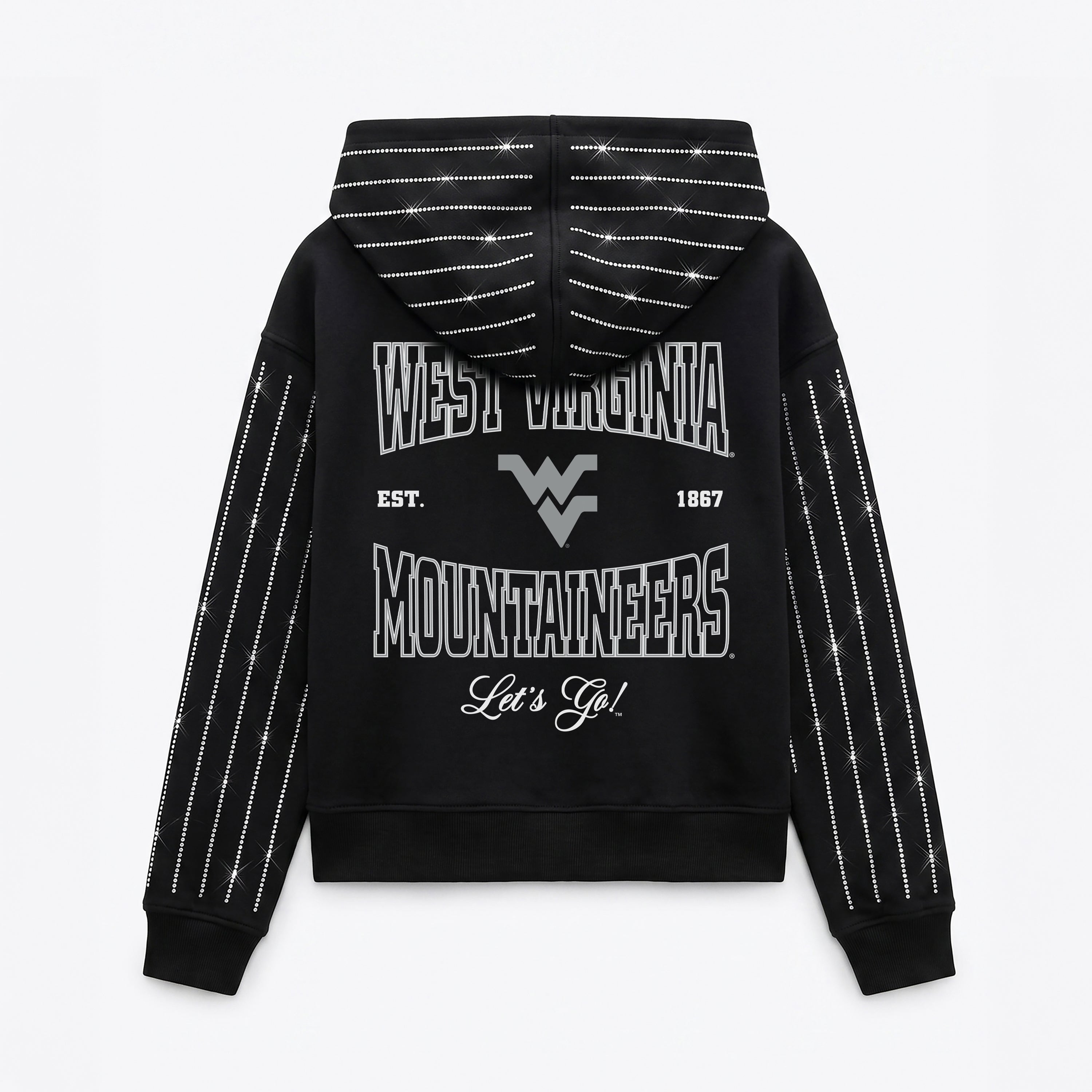 WEST VIRGINIA MOUNTAINEERS EYES ON THE PRIZE RHINESTUD STRIPE ZIP HOODIE