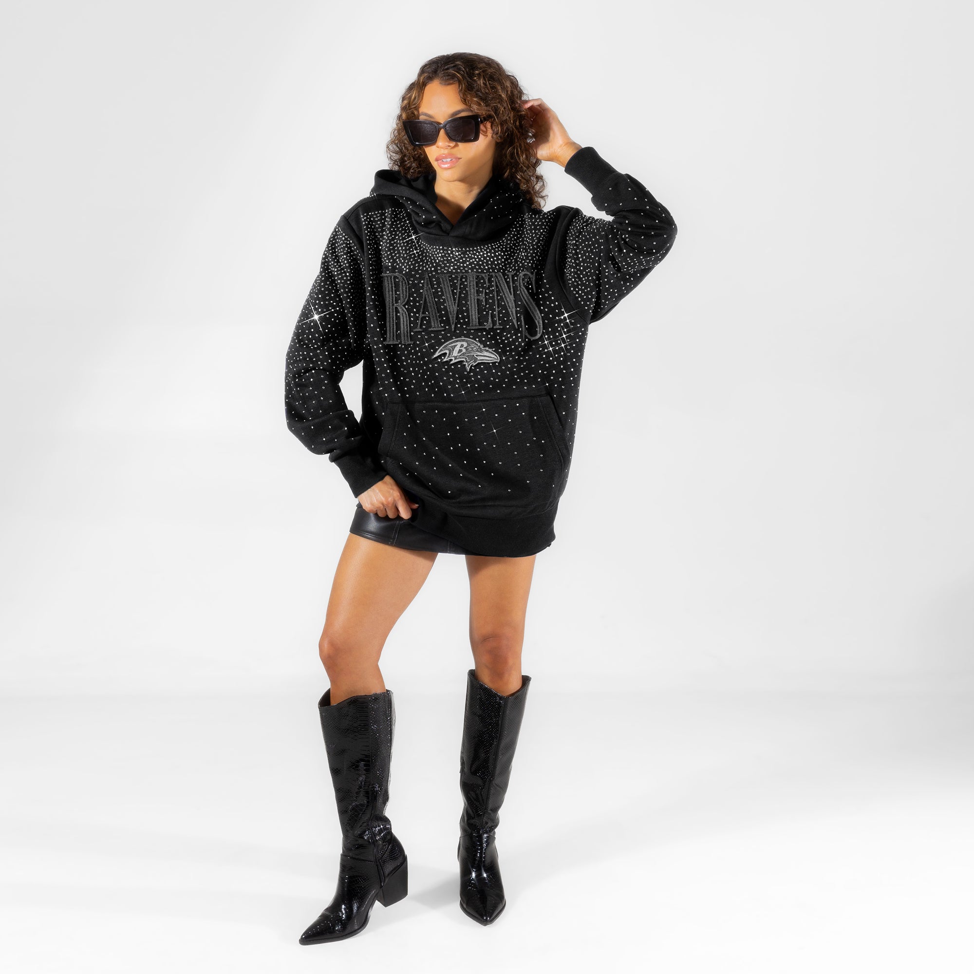 BALTIMORE RAVENS SUNDAY LIGHTS RHINESTONE HOODIE