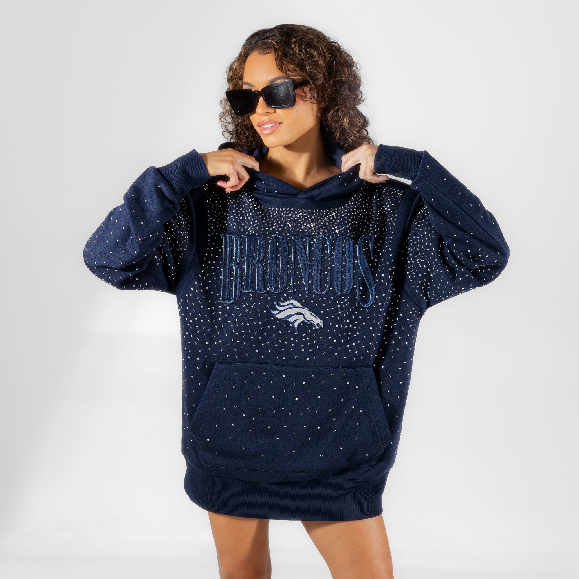DENVER BRONCOS SUNDAY LIGHTS RHINESTONE HOODIE