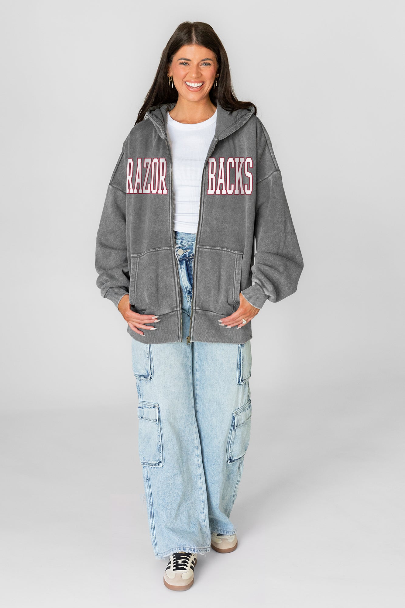 ARKANSAS RAZORBACKS STATEMENT MODE VINTAGE WASH FULL UNISEX ZIP HOODIE