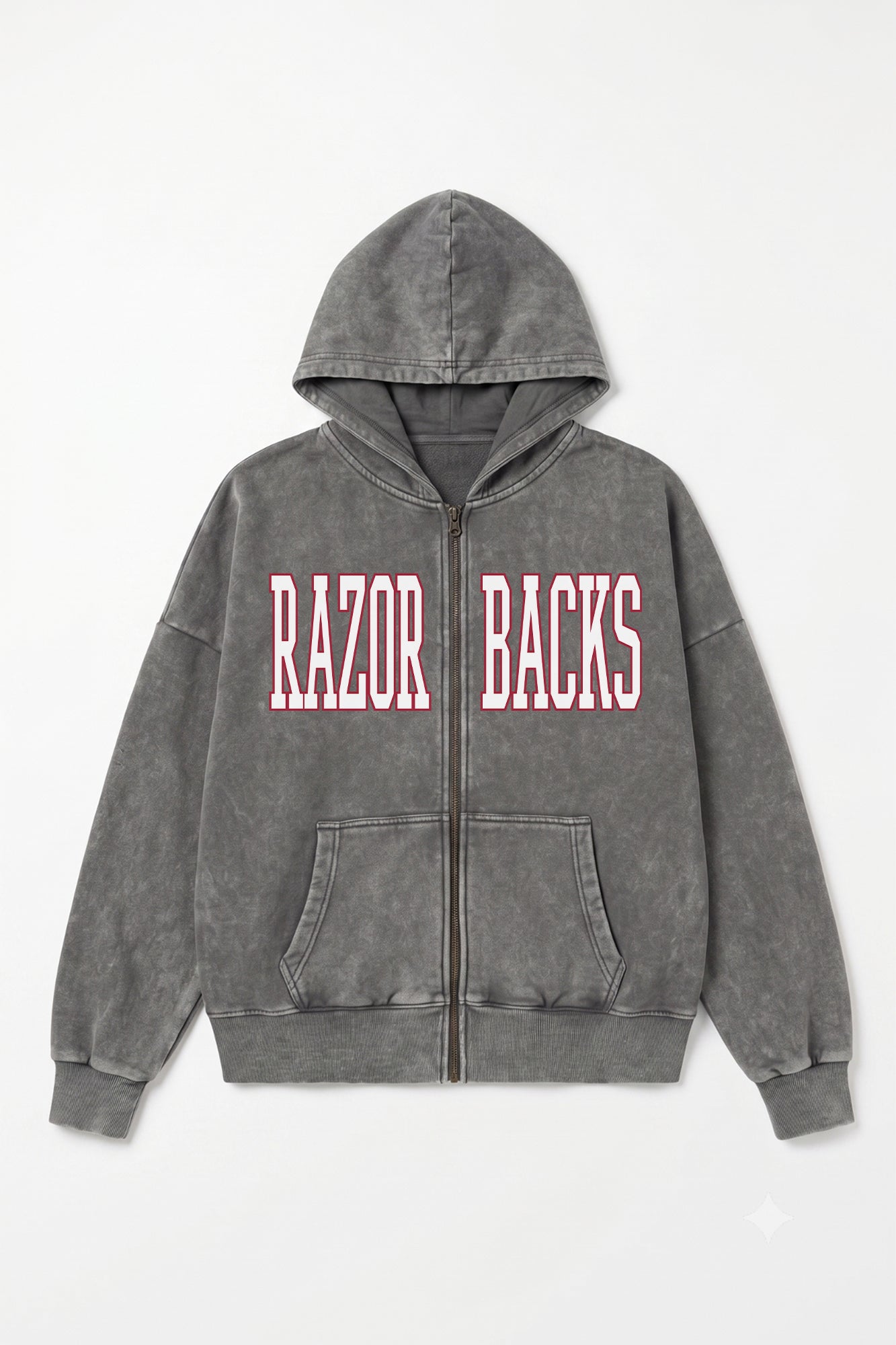ARKANSAS RAZORBACKS STATEMENT MODE VINTAGE WASH FULL UNISEX ZIP HOODIE