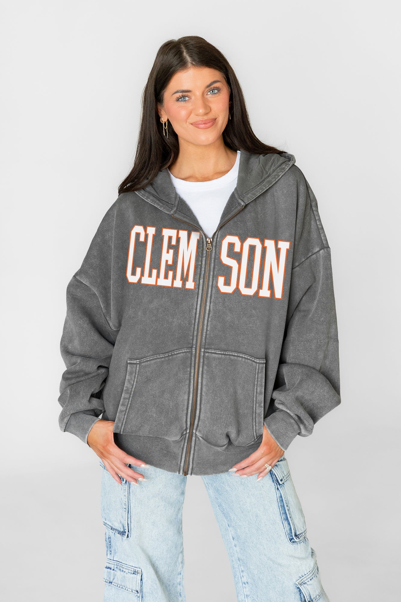 CLEMSON TIGERS STATEMENT MODE VINTAGE WASH FULL UNISEX ZIP HOODIE