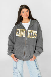 IOWA HAWKEYES STATEMENT MODE VINTAGE WASH FULL UNISEX ZIP HOODIE