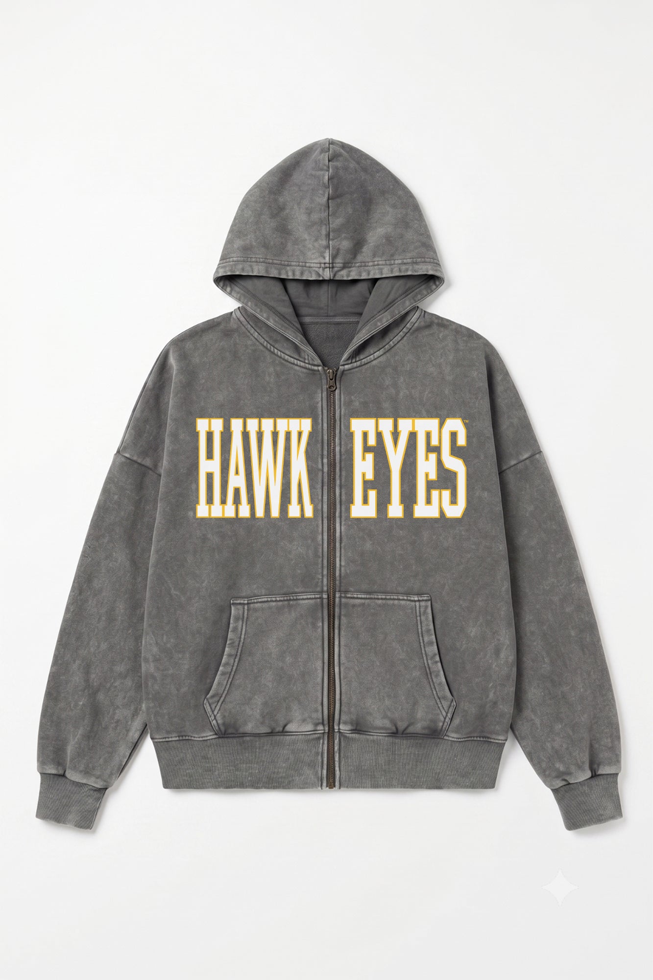 IOWA HAWKEYES STATEMENT MODE VINTAGE WASH FULL UNISEX ZIP HOODIE