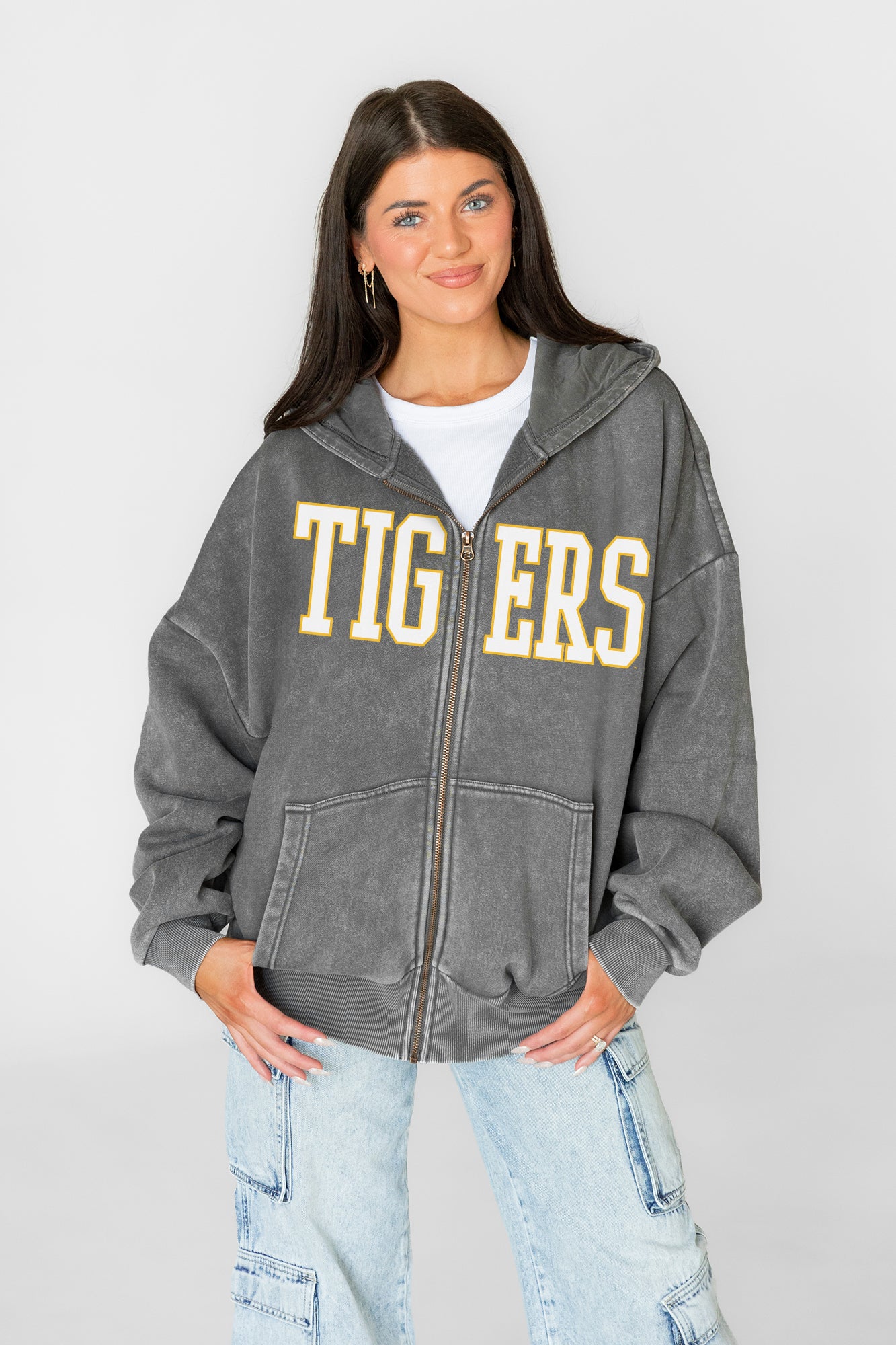 LSU TIGERS STATEMENT MODE VINTAGE WASH FULL UNISEX ZIP HOODIE