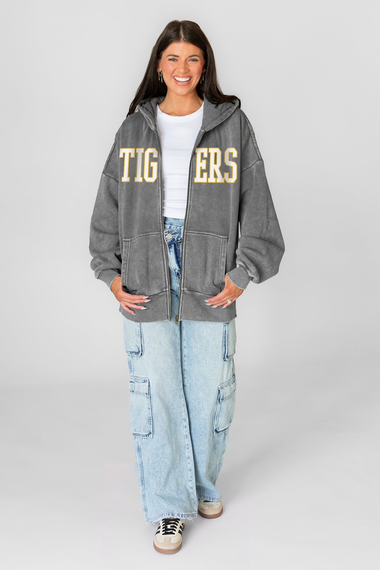 LSU TIGERS STATEMENT MODE VINTAGE WASH FULL UNISEX ZIP HOODIE