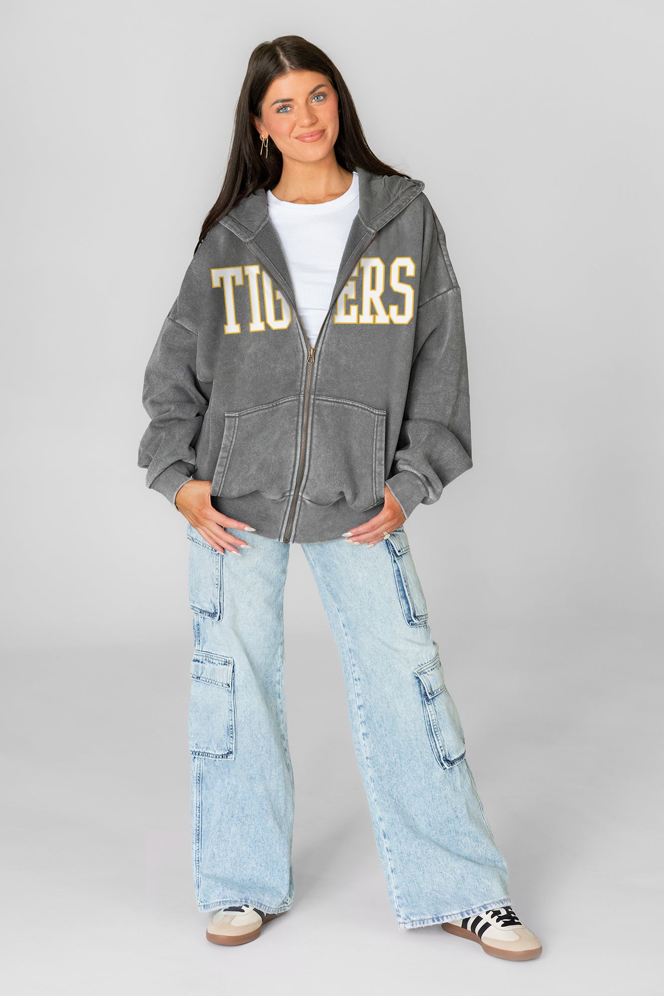 LSU TIGERS STATEMENT MODE VINTAGE WASH FULL UNISEX ZIP HOODIE