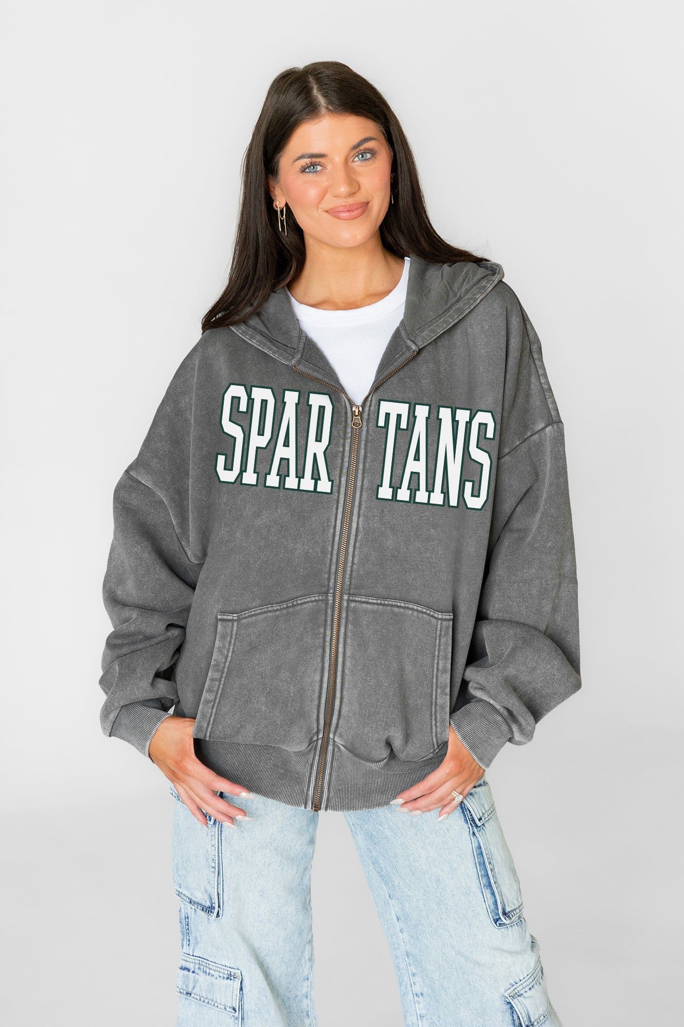 MICHIGAN STATE SPARTANS STATEMENT MODE VINTAGE WASH FULL UNISEX ZIP HOODIE