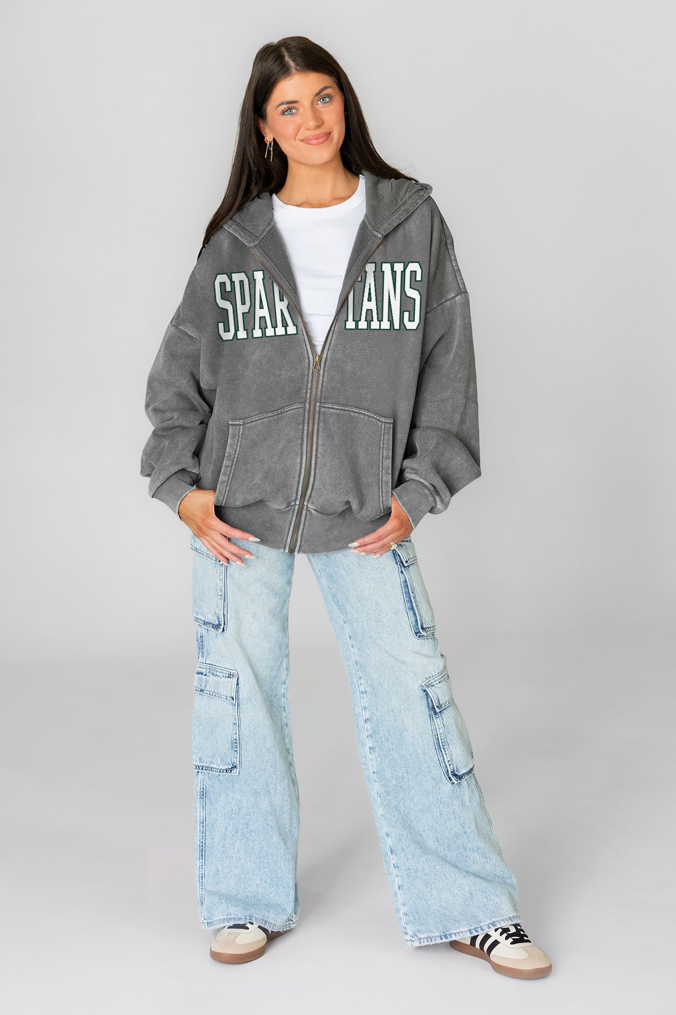 MICHIGAN STATE SPARTANS STATEMENT MODE VINTAGE WASH FULL UNISEX ZIP HOODIE