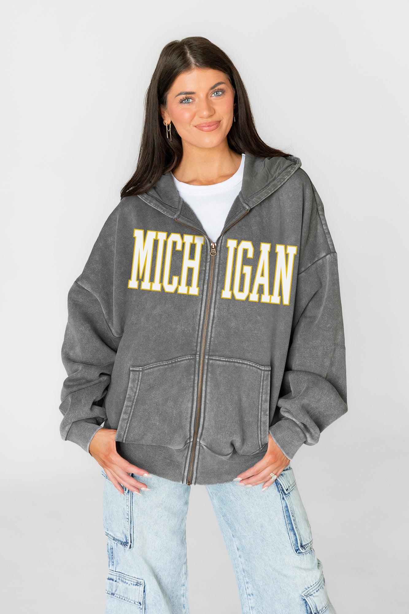 MICHIGAN WOLVERINES STATEMENT MODE VINTAGE WASH FULL UNISEX ZIP HOODIE