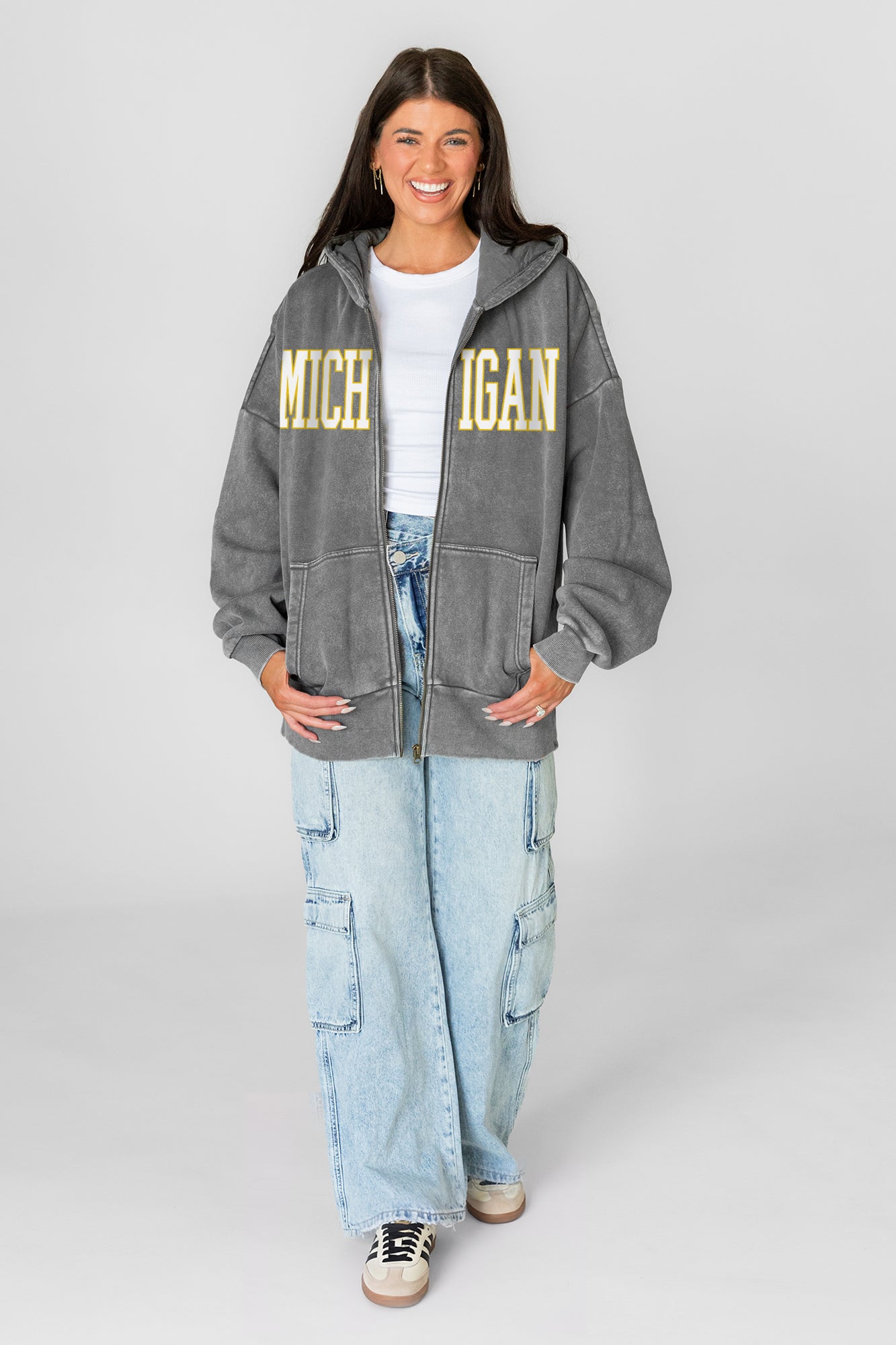 MICHIGAN WOLVERINES STATEMENT MODE VINTAGE WASH FULL UNISEX ZIP HOODIE