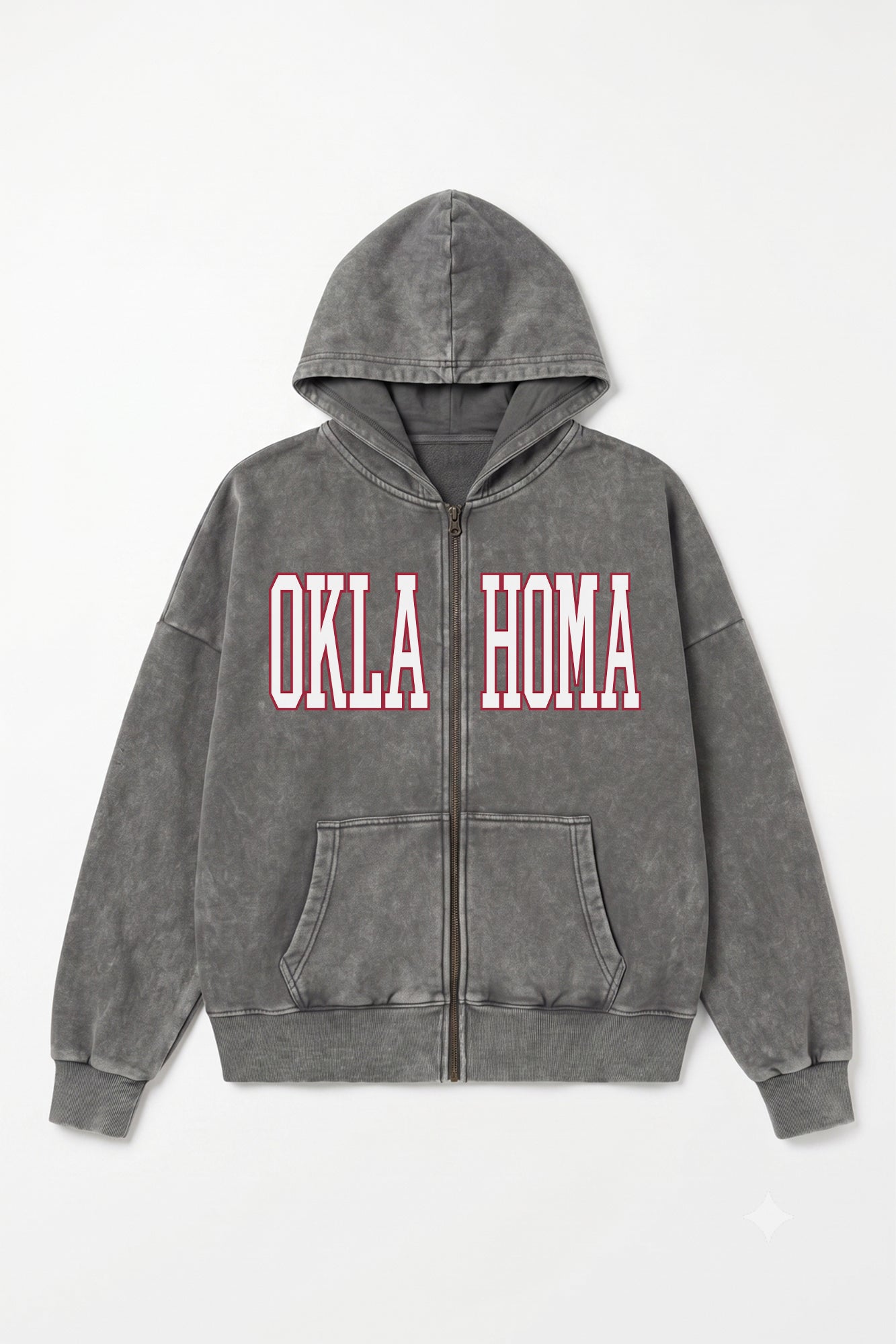 OKLAHOMA SOONERS STATEMENT MODE VINTAGE WASH FULL UNISEX ZIP HOODIE