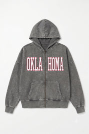 OKLAHOMA SOONERS STATEMENT MODE VINTAGE WASH FULL UNISEX ZIP HOODIE