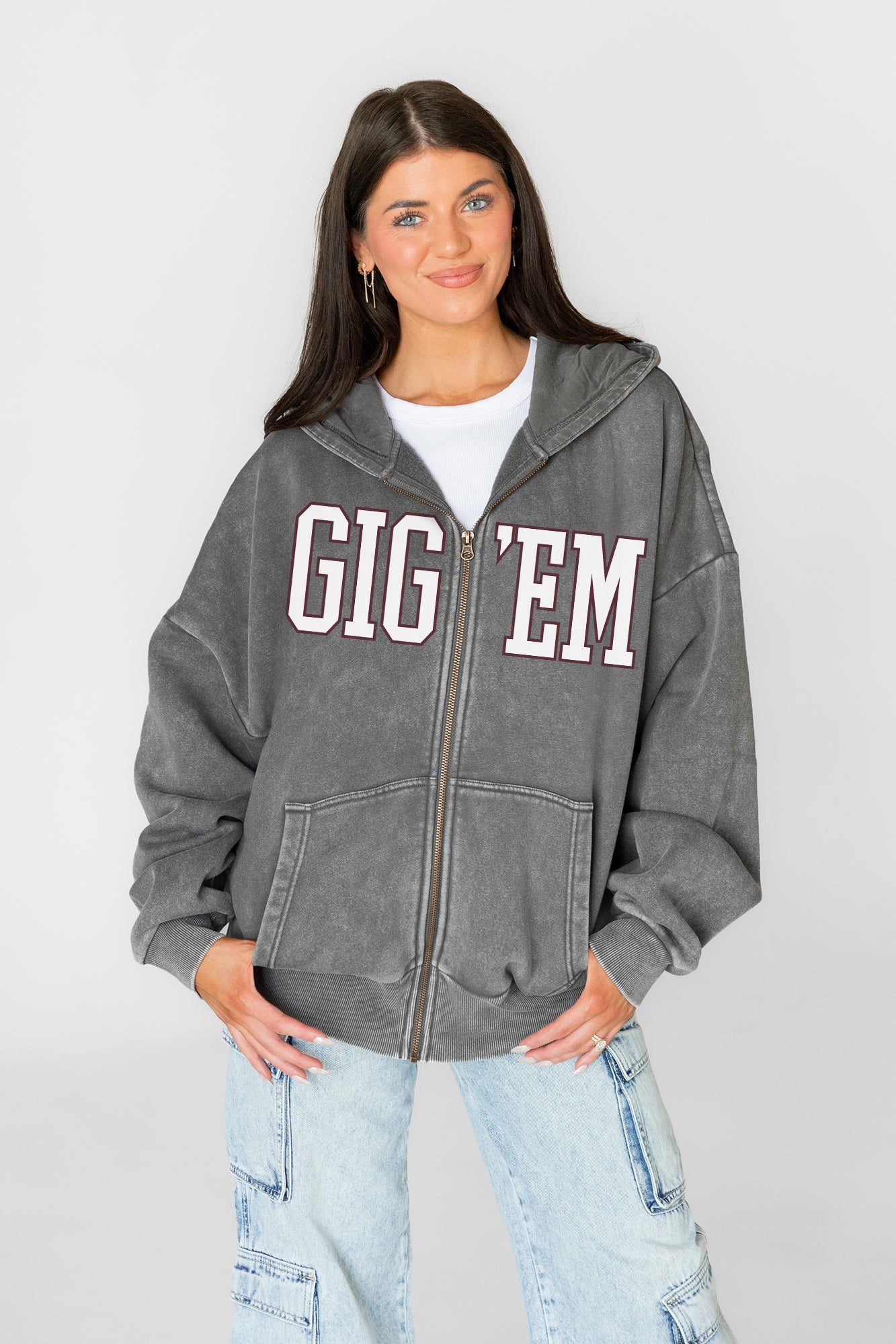 TEXAS A&M AGGIES STATEMENT MODE VINTAGE WASH FULL UNISEX ZIP HOODIE