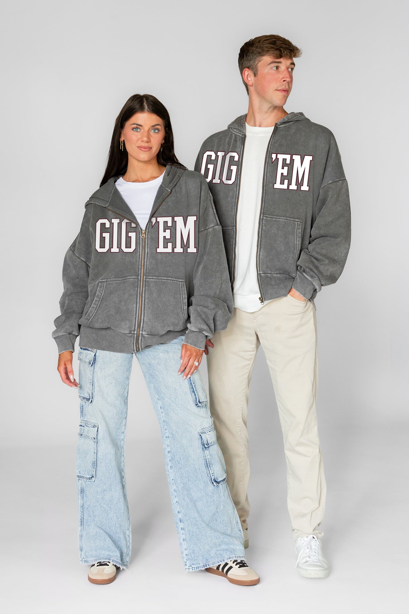 TEXAS A&M AGGIES STATEMENT MODE VINTAGE WASH FULL UNISEX ZIP HOODIE