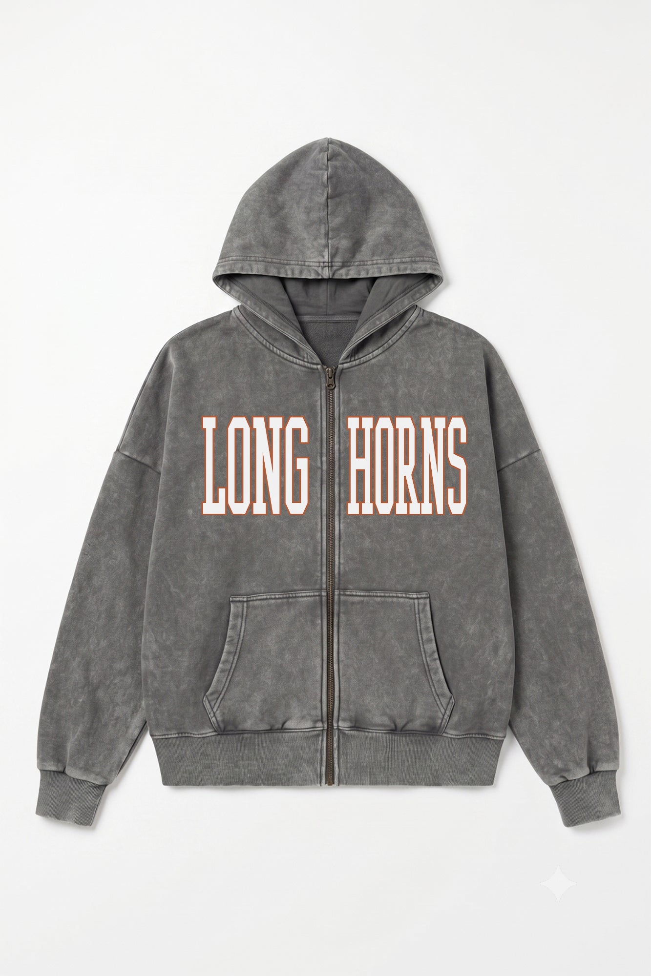 TEXAS LONGHORNS STATEMENT MODE VINTAGE WASH FULL UNISEX ZIP HOODIE