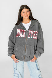 OHIO STATE BUCKEYES STATEMENT MODE VINTAGE WASH FULL UNISEX ZIP HOODIE