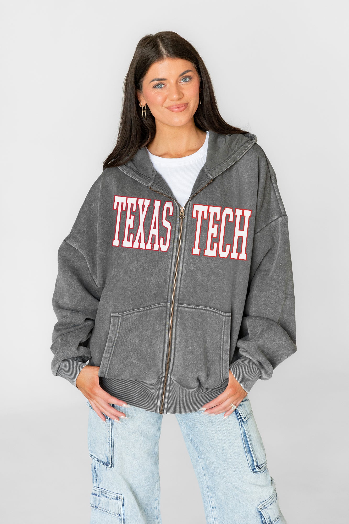 TEXAS TECH RED RAIDERS STATEMENT MODE VINTAGE WASH FULL UNISEX ZIP HOODIE