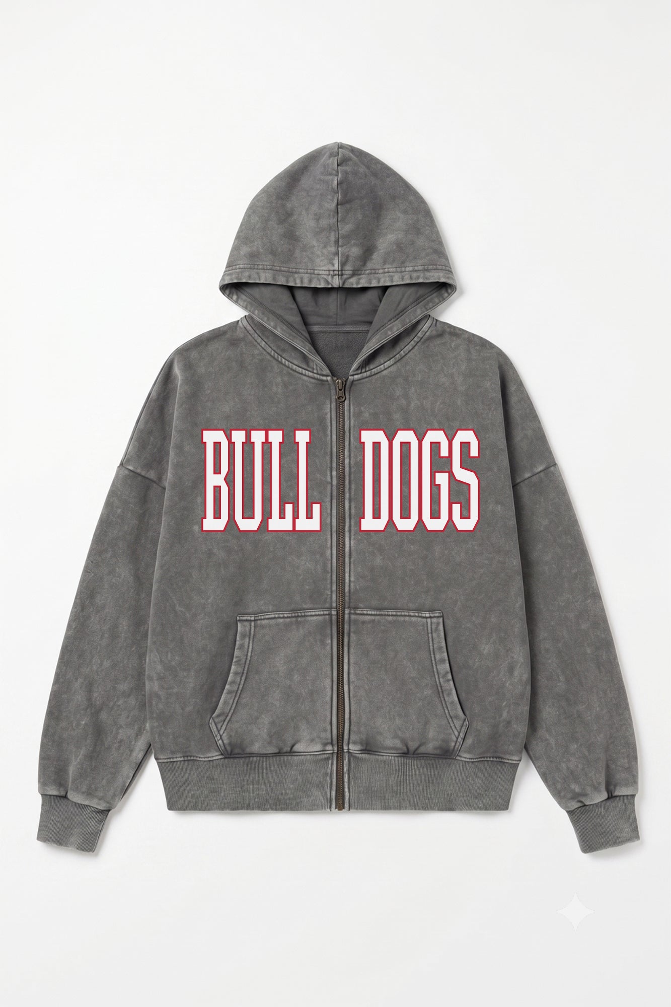 GEORGIA BULLDOGS STATEMENT MODE VINTAGE WASH FULL UNISEX ZIP HOODIE