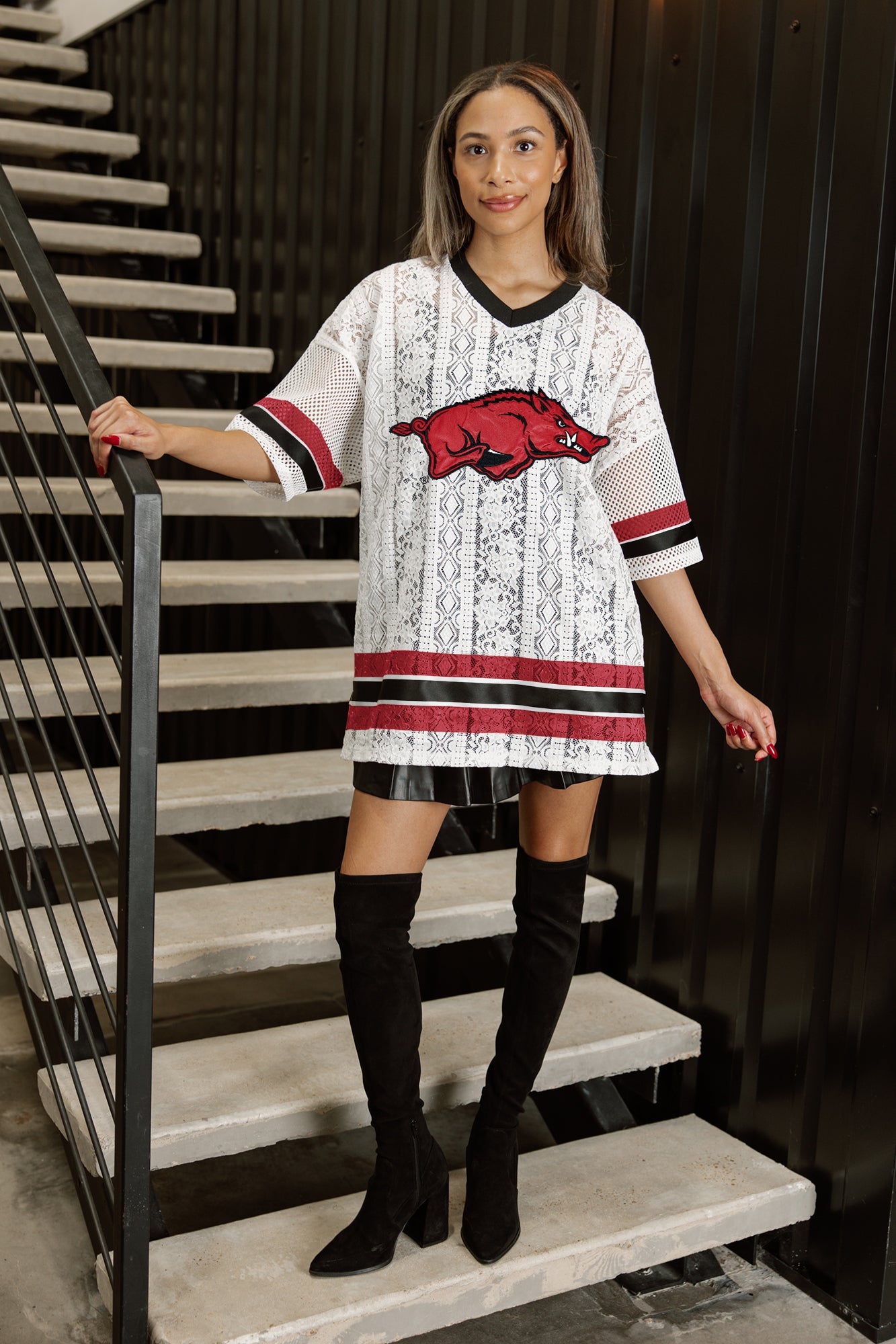 ARKANSAS RAZORBACKS HIGH NOTE LACE FASHION JERSEY