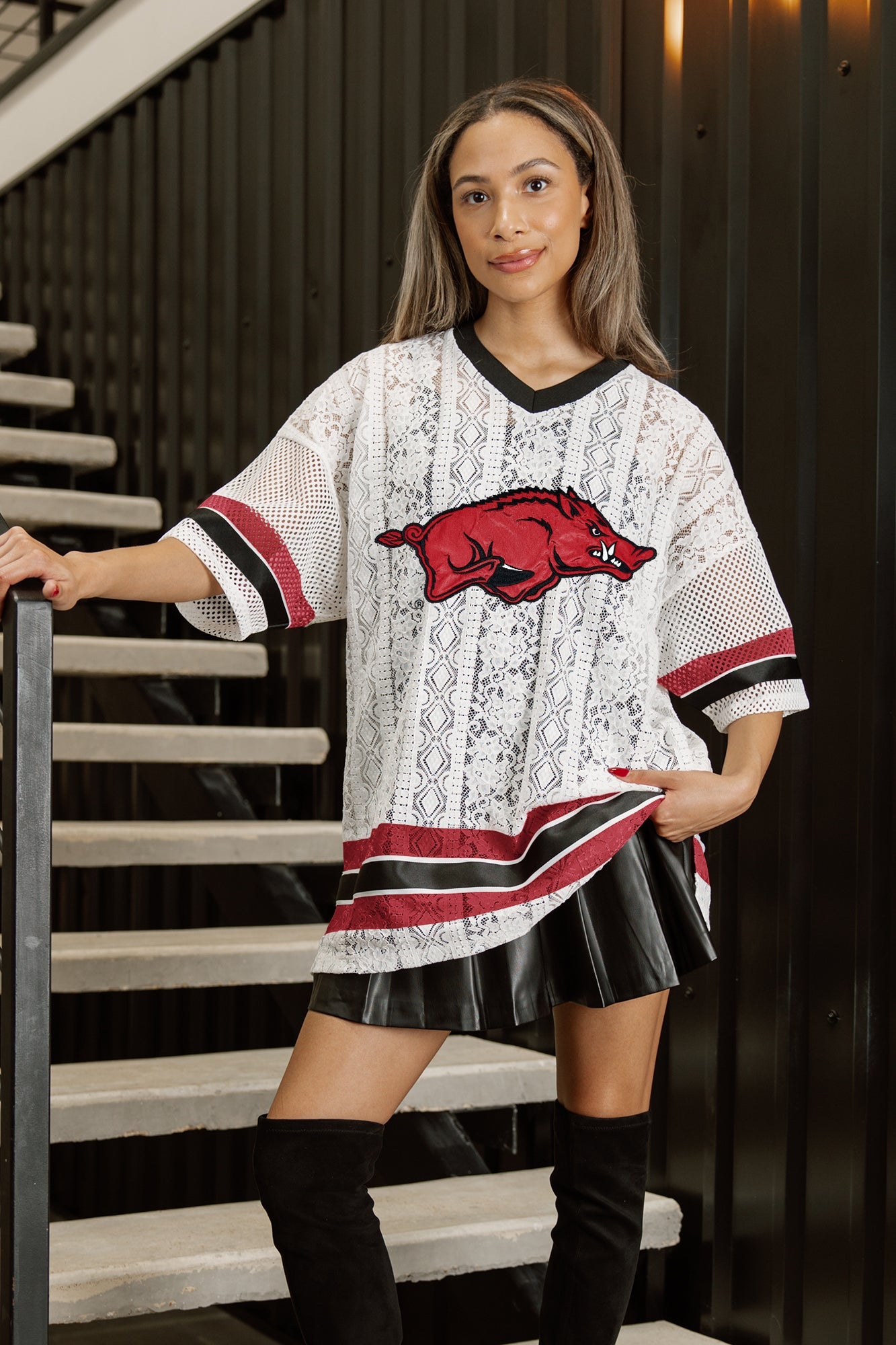 ARKANSAS RAZORBACKS HIGH NOTE LACE FASHION JERSEY