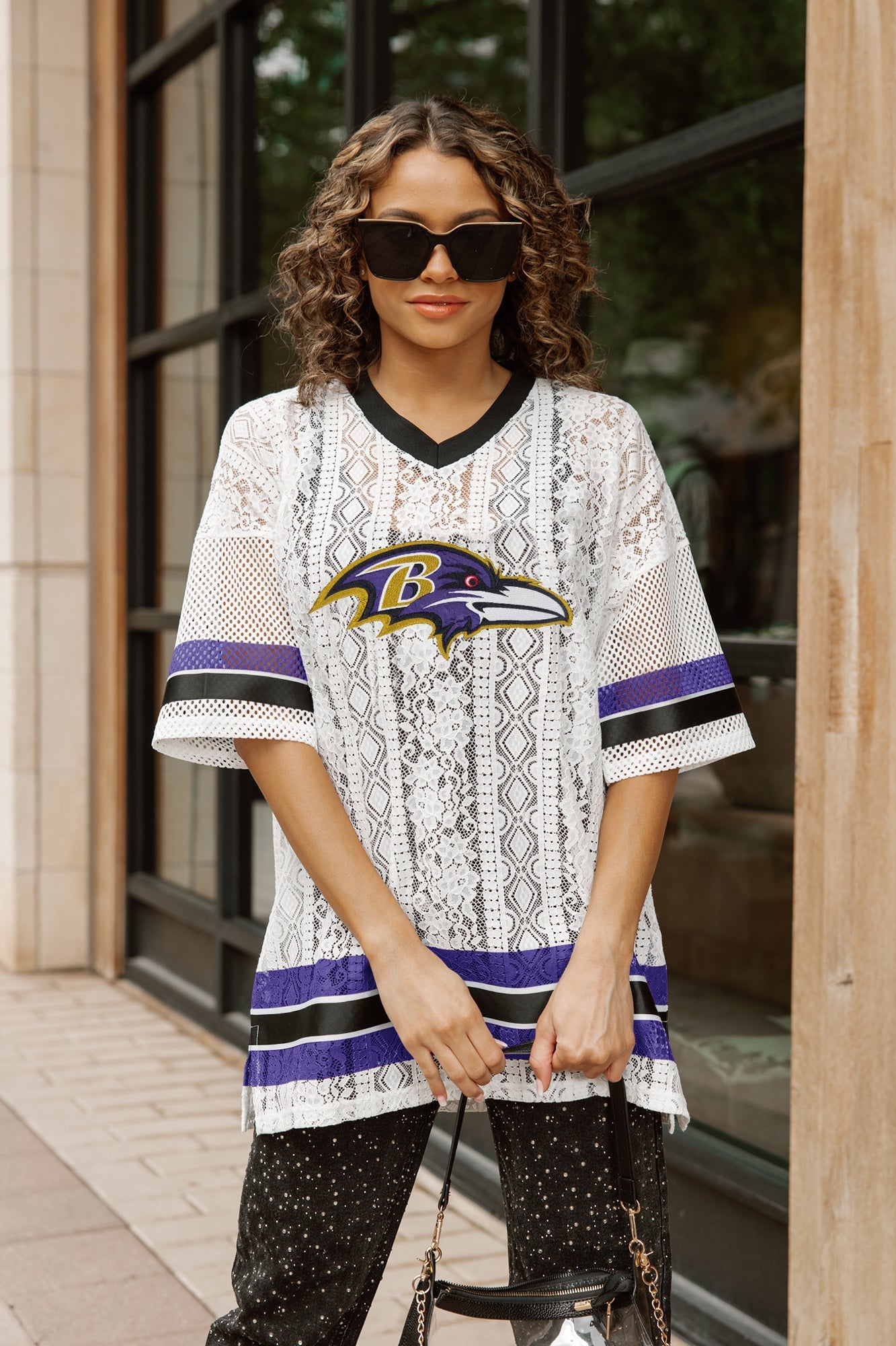 BALTIMORE RAVENS HIGH NOTE LACE FASHION TOP