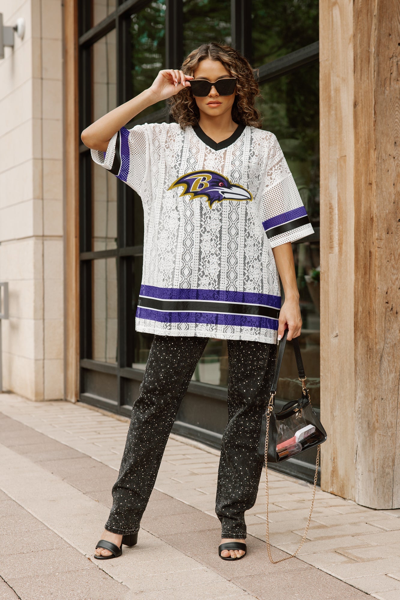 BALTIMORE RAVENS HIGH NOTE LACE FASHION TOP