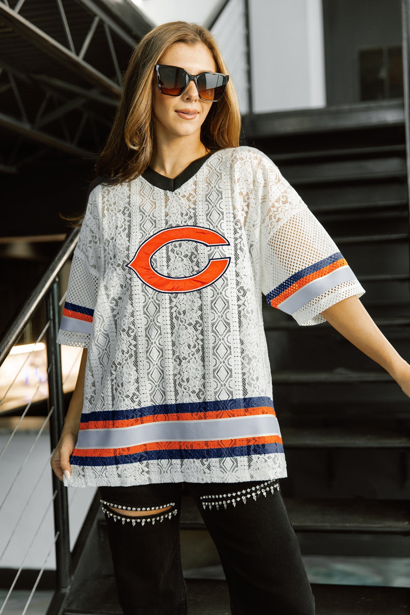 CHICAGO BEARS HIGH NOTE LACE FASHION TOP