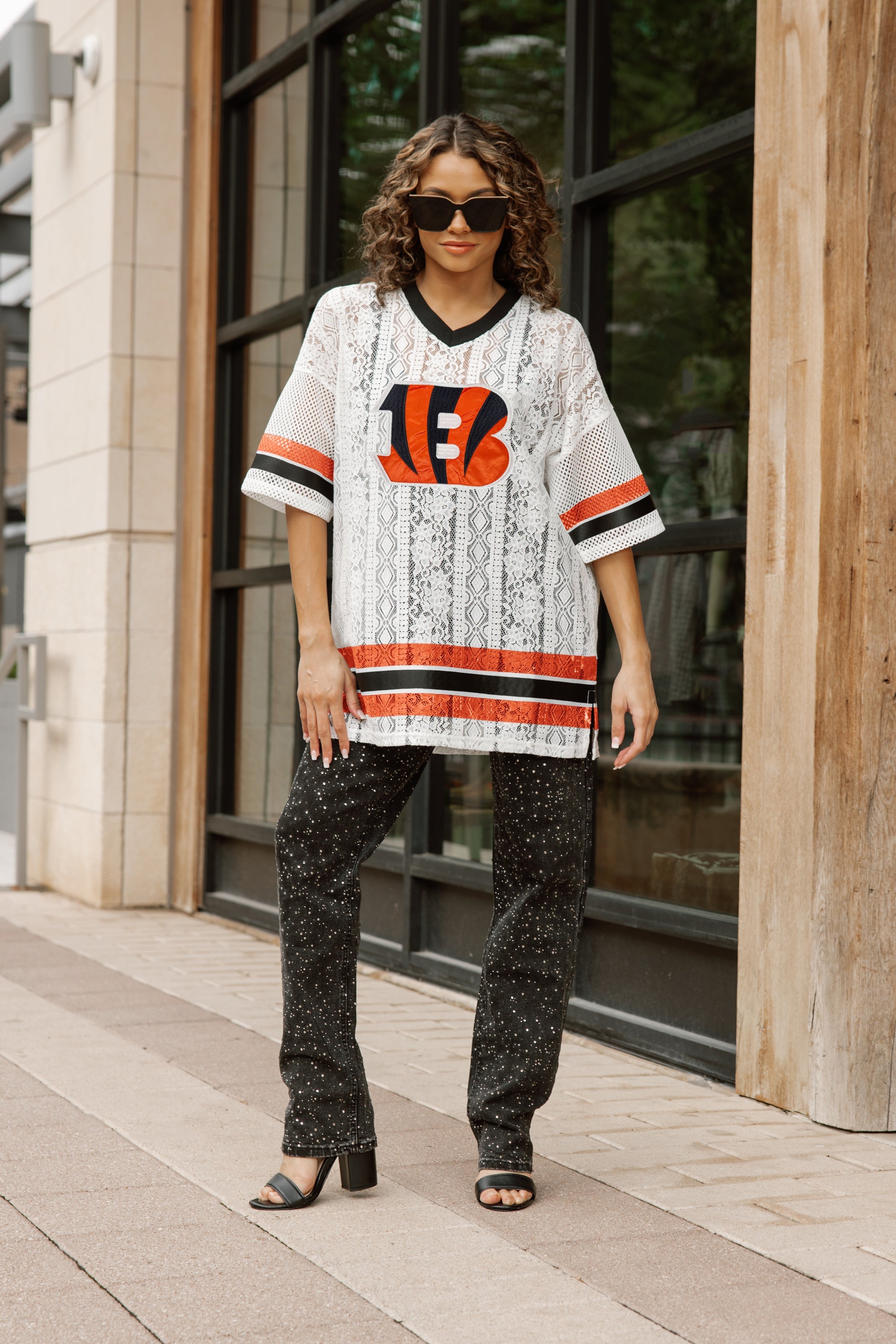 CINCINNATI BENGALS HIGH NOTE LACE FASHION TOP