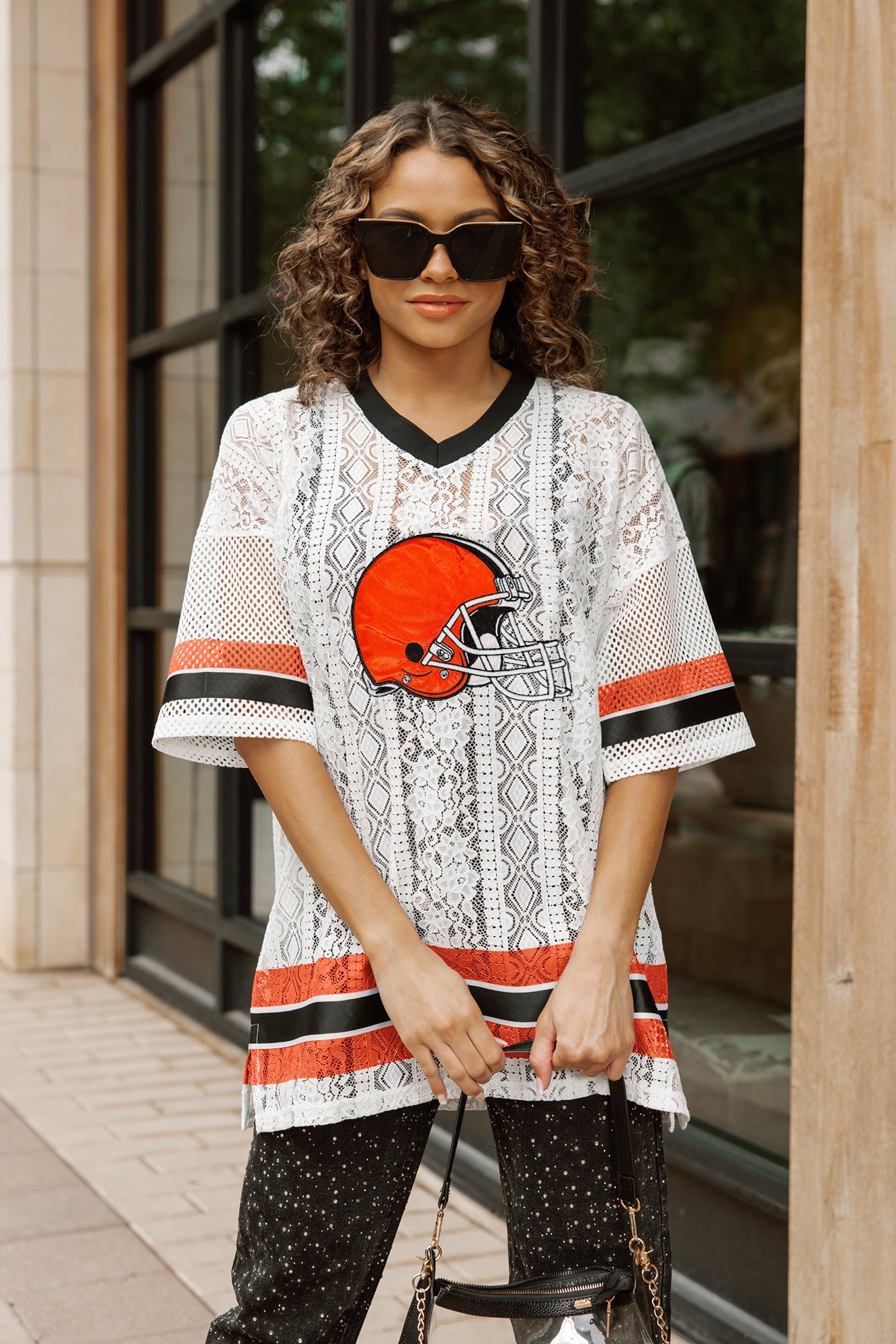 CLEVELAND BROWNS HIGH NOTE LACE FASHION TOP