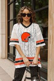 CLEVELAND BROWNS HIGH NOTE LACE FASHION TOP