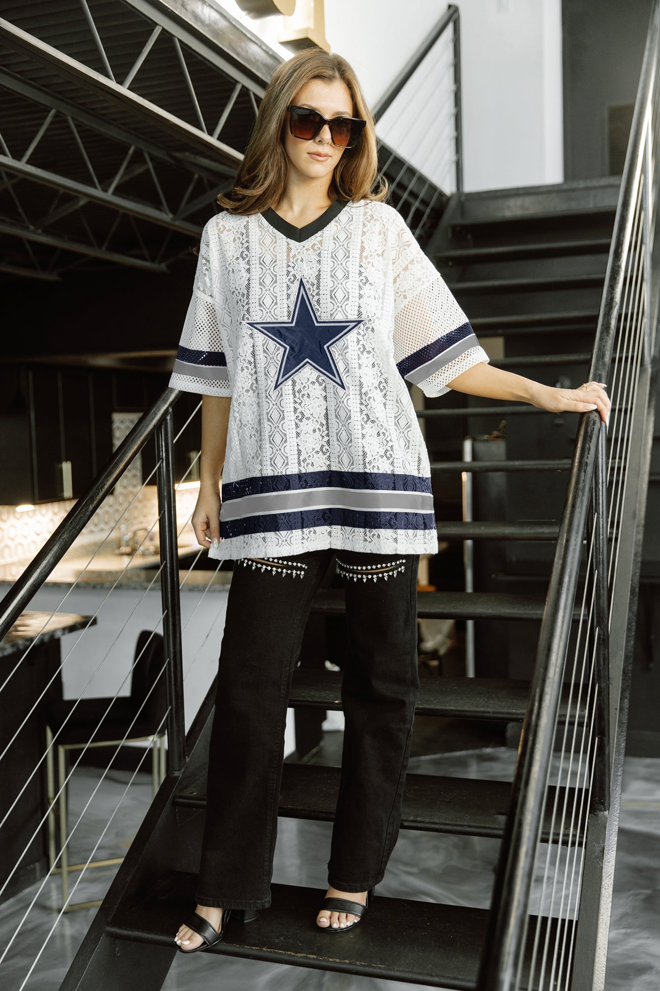DALLAS COWBOYS HIGH NOTE LACE FASHION TOP