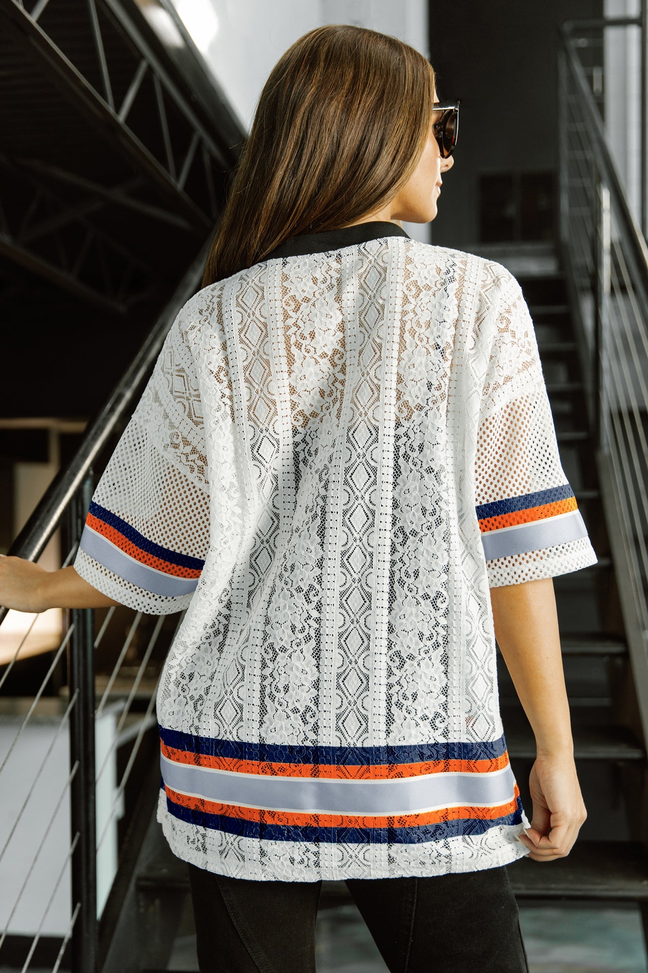 DENVER BRONCOS HIGH NOTE LACE FASHION TOP