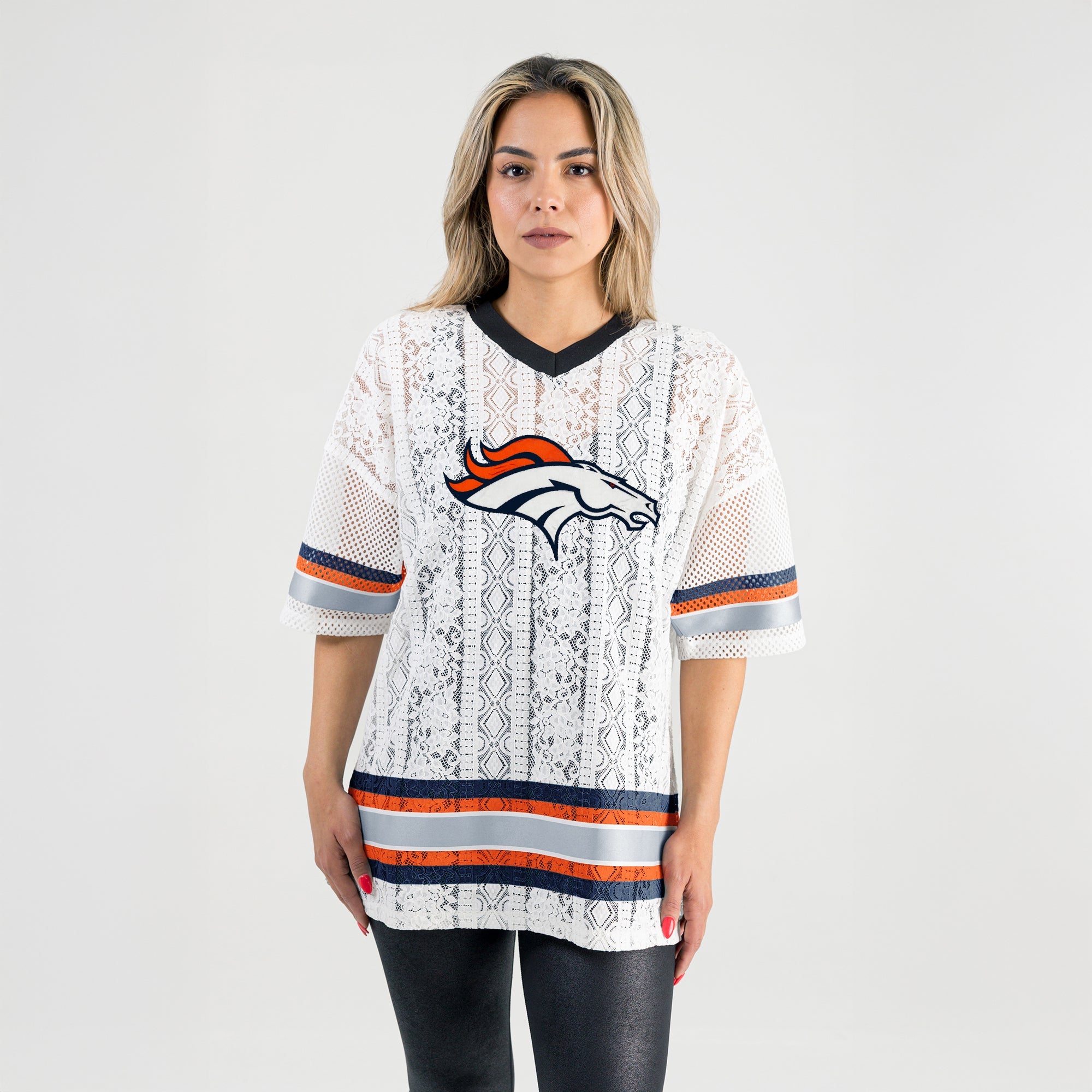 DENVER BRONCOS HIGH NOTE LACE FASHION TOP