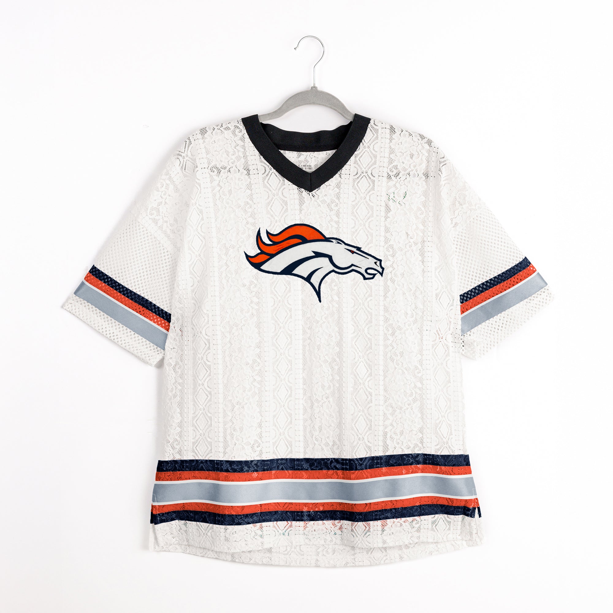 DENVER BRONCOS HIGH NOTE LACE FASHION TOP