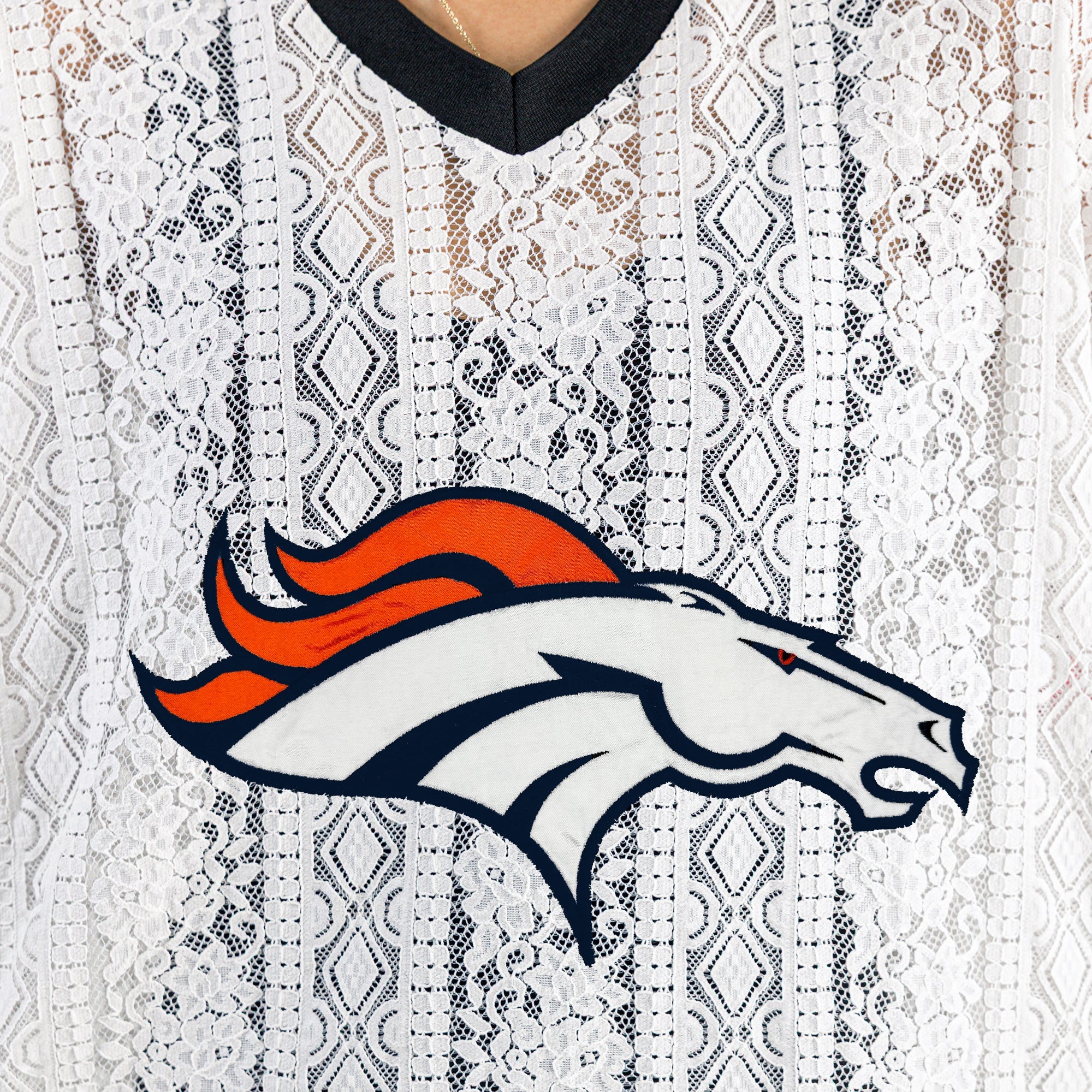 DENVER BRONCOS HIGH NOTE LACE FASHION TOP
