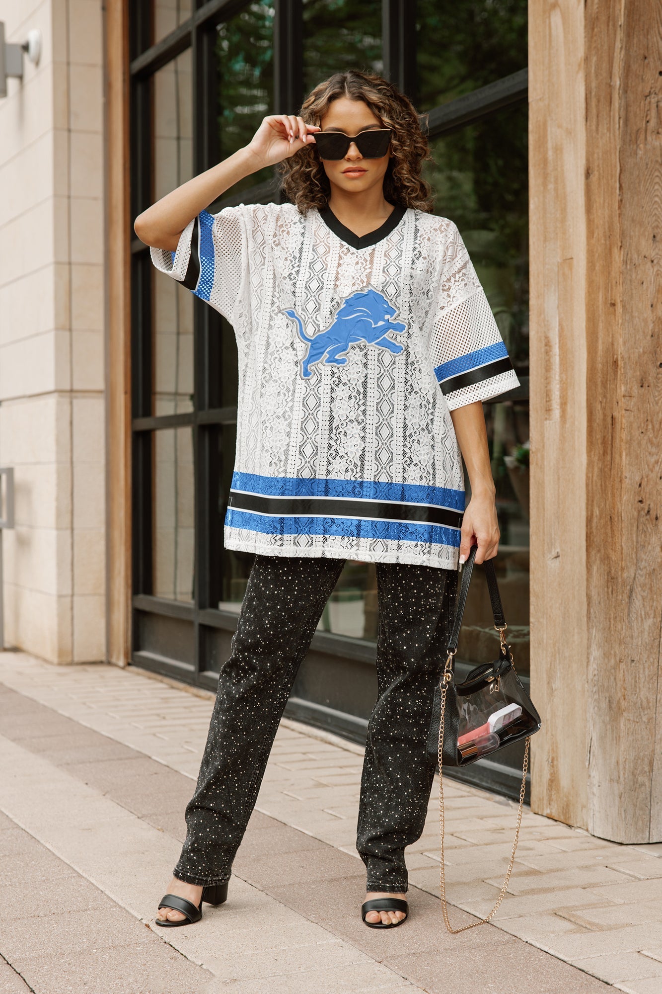 DETROIT LIONS HIGH NOTE LACE FASHION TOP