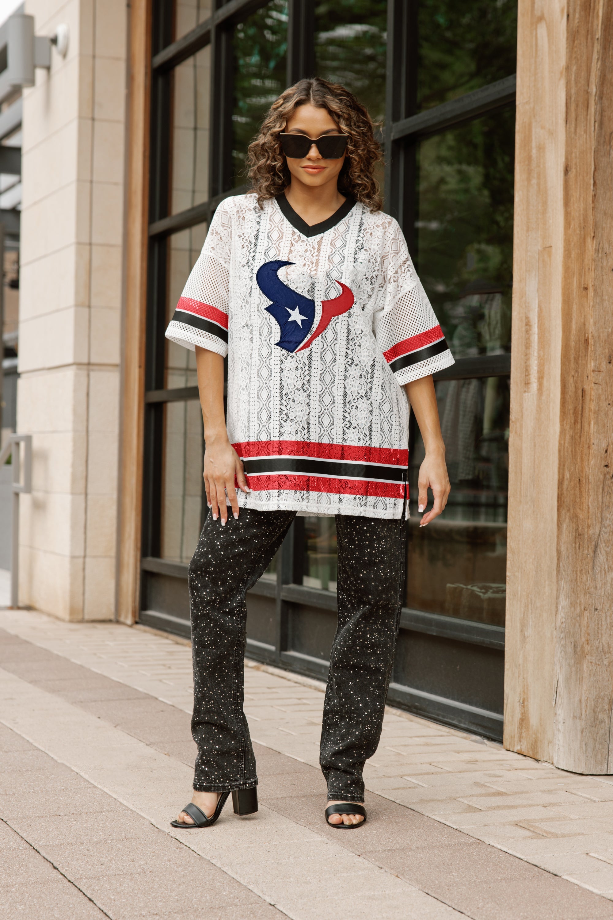 HOUSTON TEXANS HIGH NOTE LACE FASHION TOP