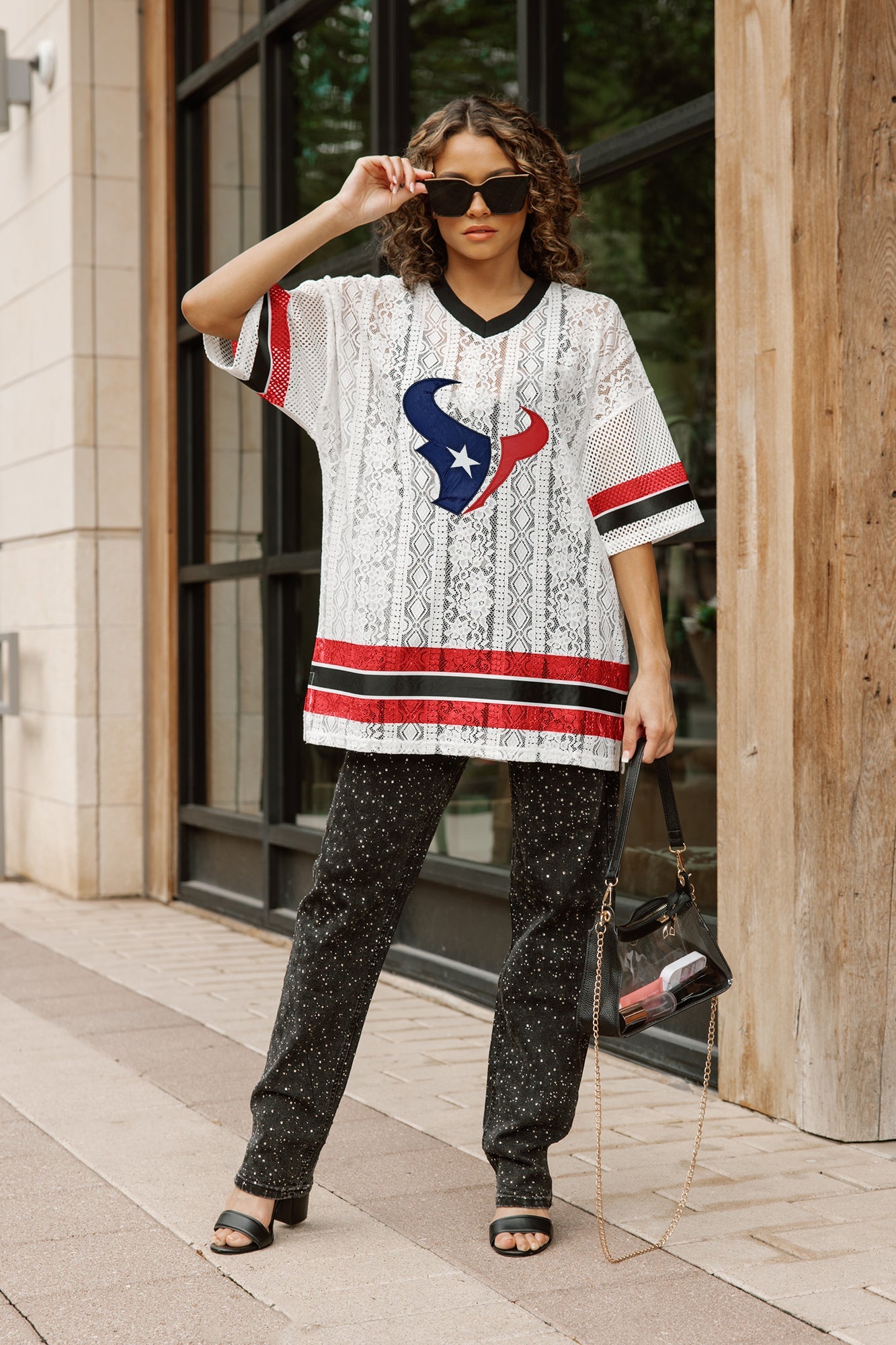 HOUSTON TEXANS HIGH NOTE LACE FASHION TOP