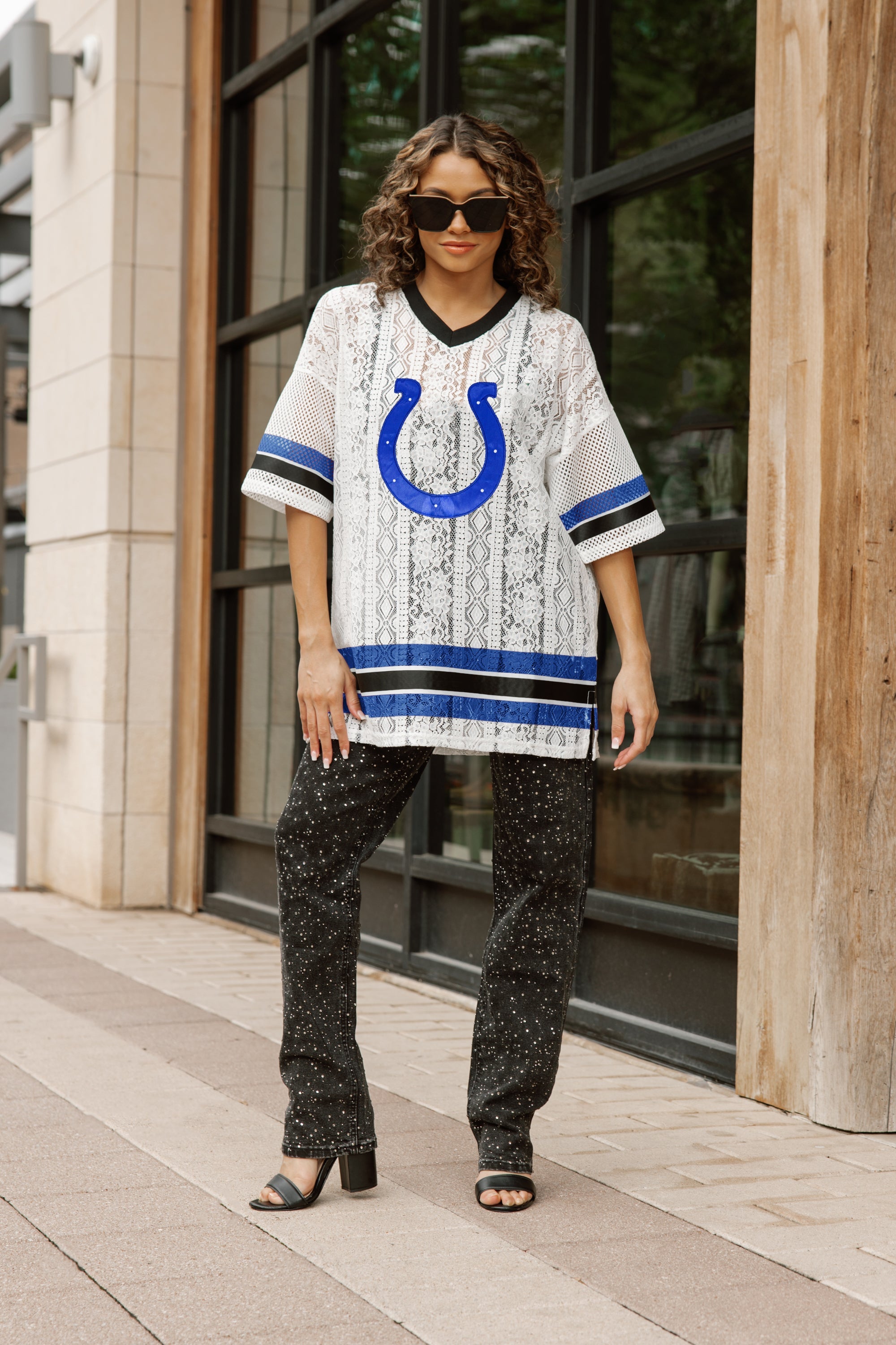 INDIANAPOLIS COLTS HIGH NOTE LACE FASHION TOP
