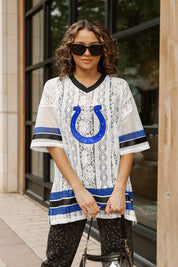 INDIANAPOLIS COLTS HIGH NOTE LACE FASHION TOP