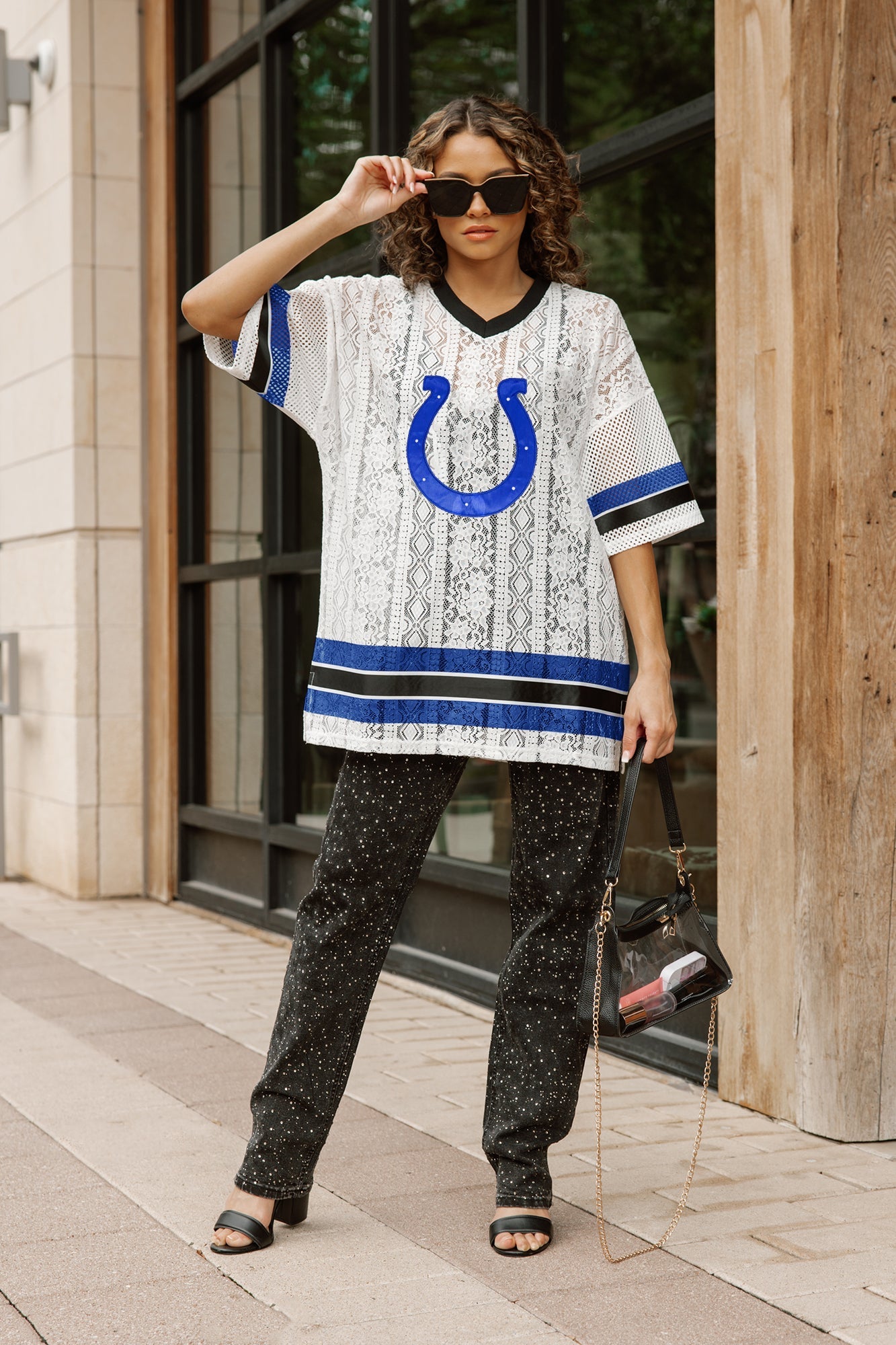 INDIANAPOLIS COLTS HIGH NOTE LACE FASHION TOP