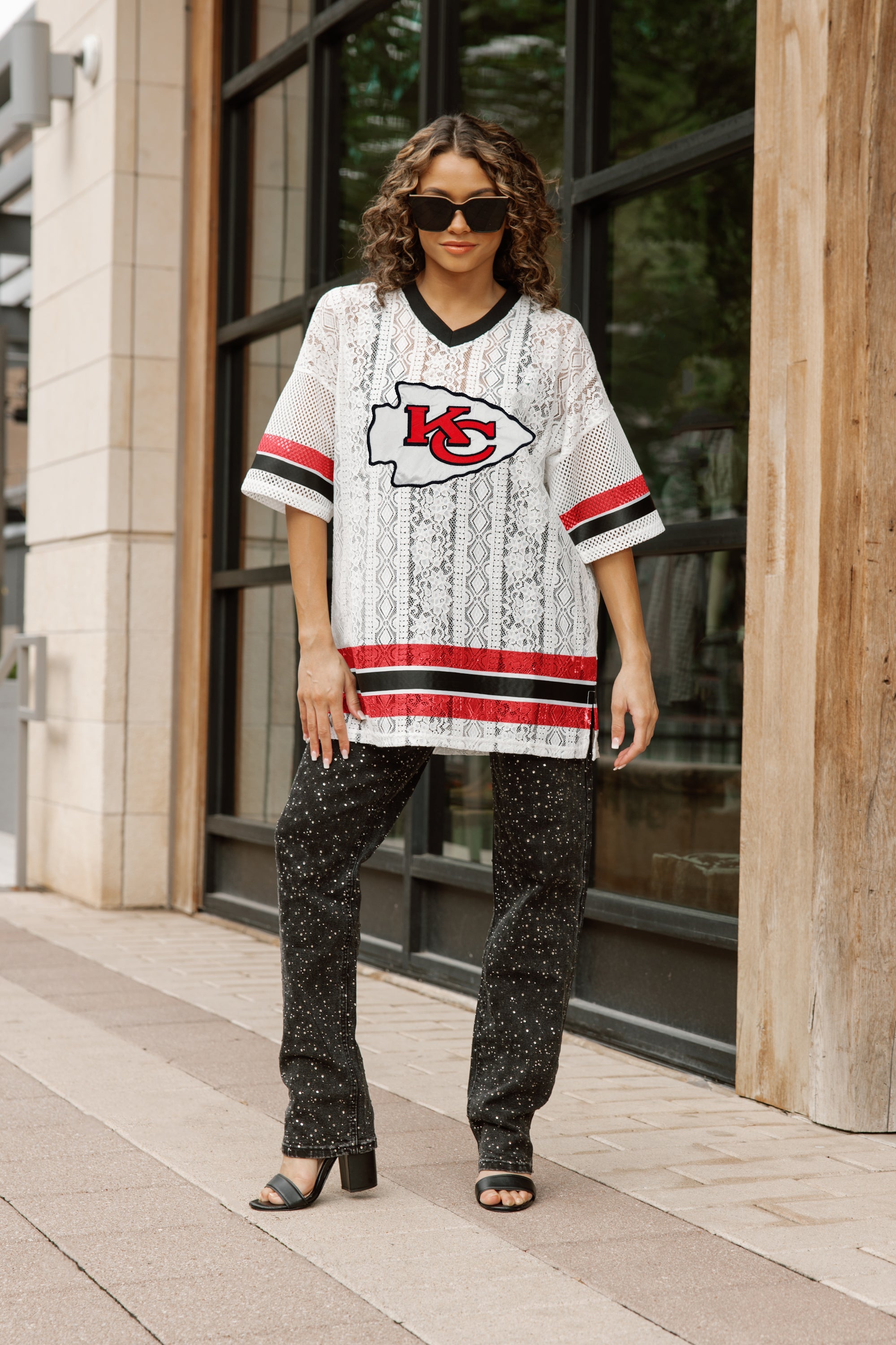 KANSAS CITY CHIEFS HIGH NOTE LACE FASHION TOP
