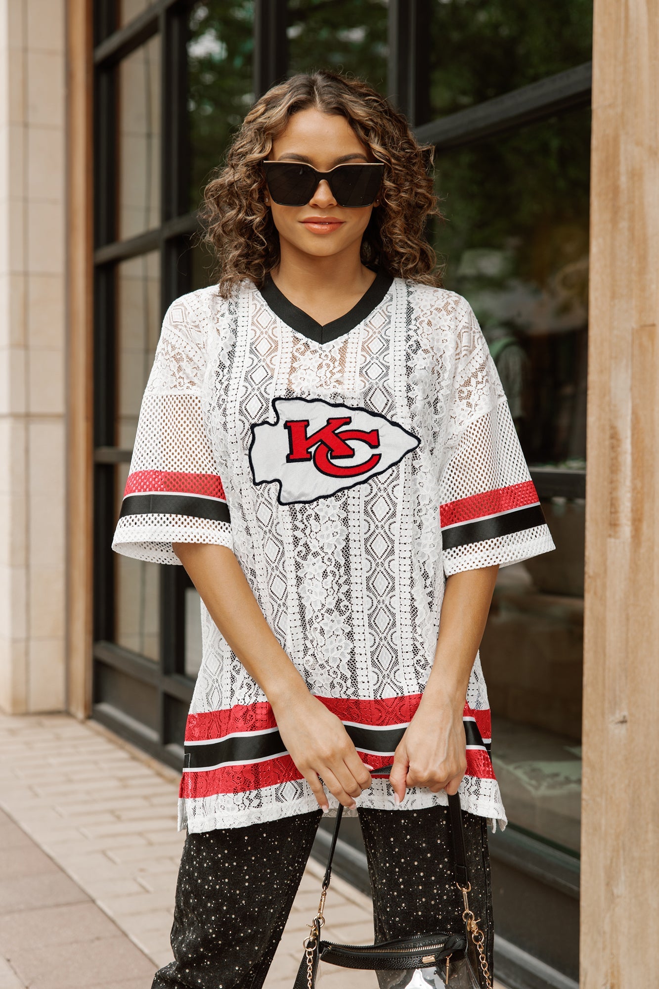 KANSAS CITY CHIEFS HIGH NOTE LACE FASHION TOP