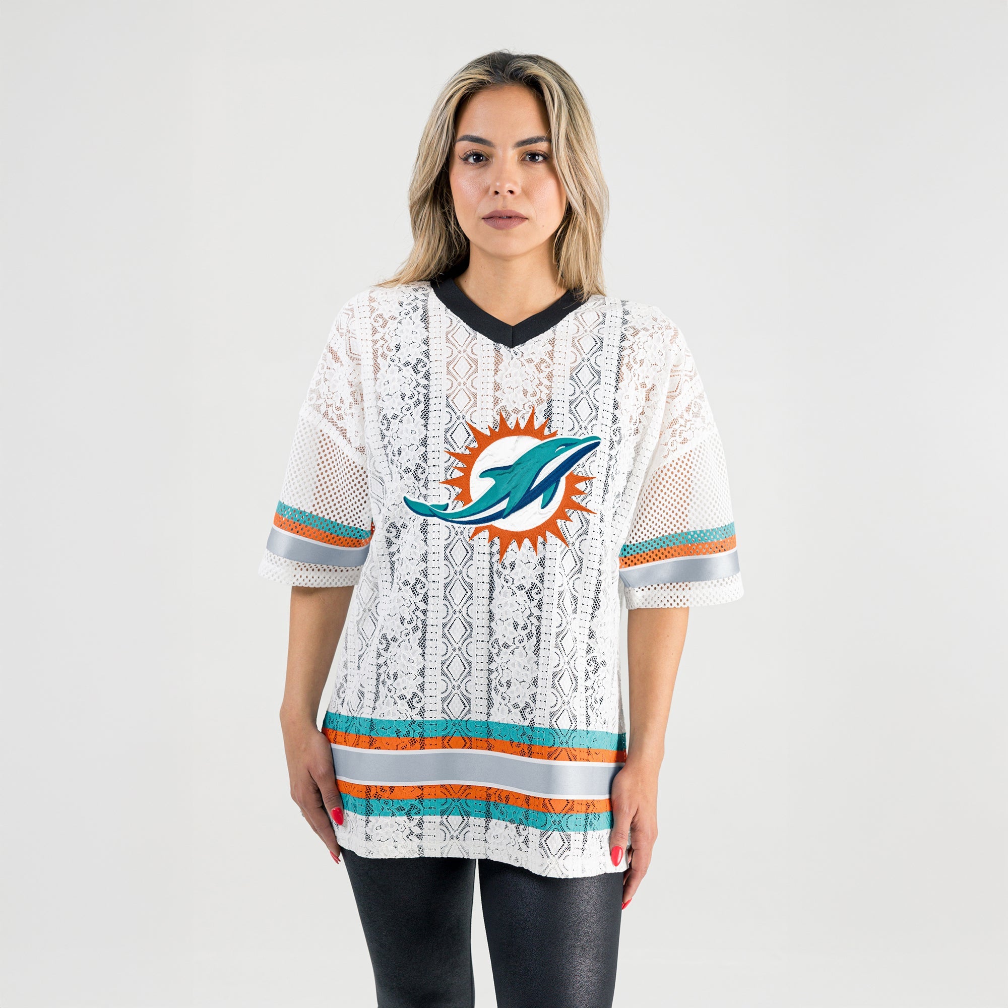 MIAMI DOLPHINS HIGH NOTE LACE FASHION TOP