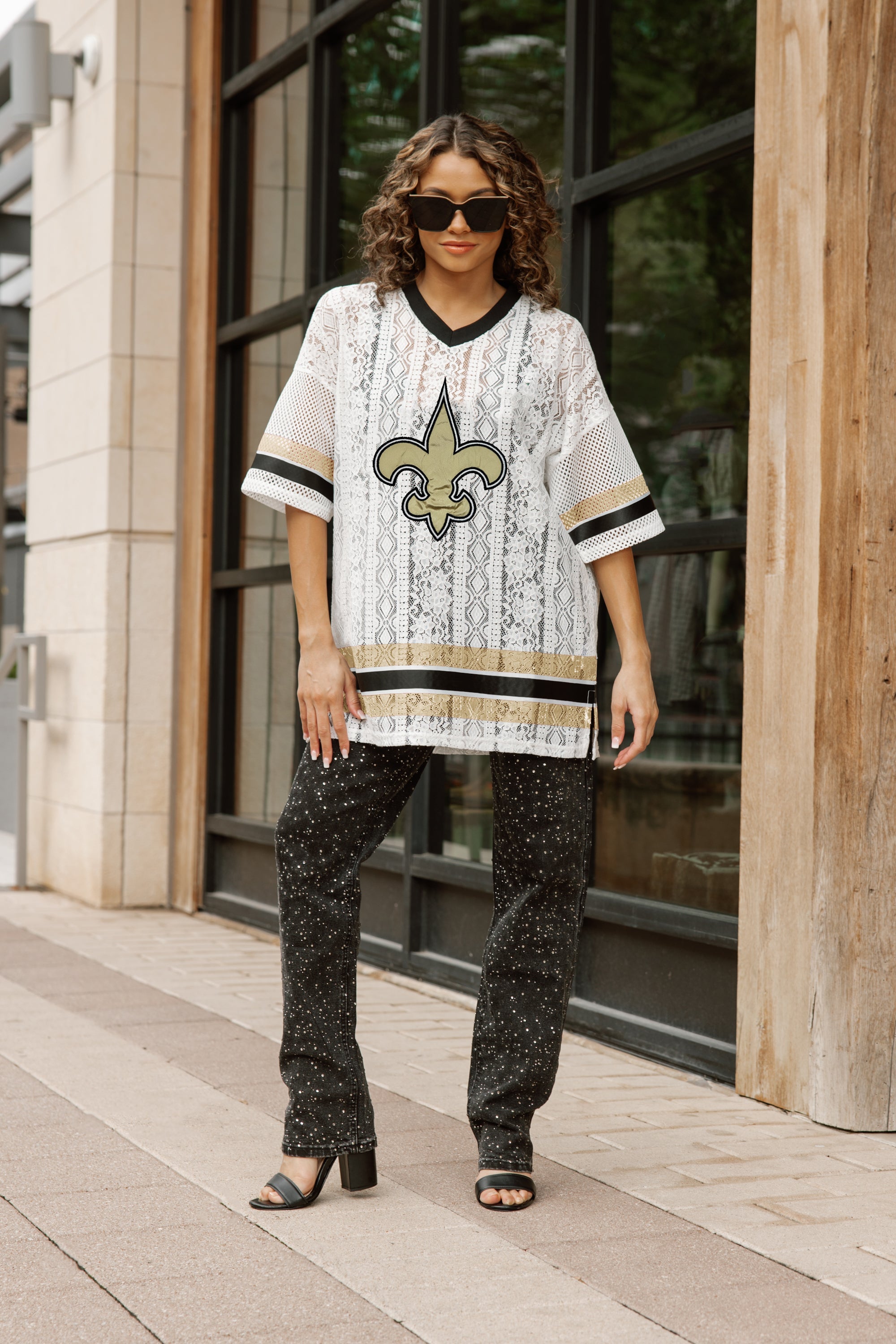 NEW ORLEANS SAINTS HIGH NOTE LACE FASHION TOP