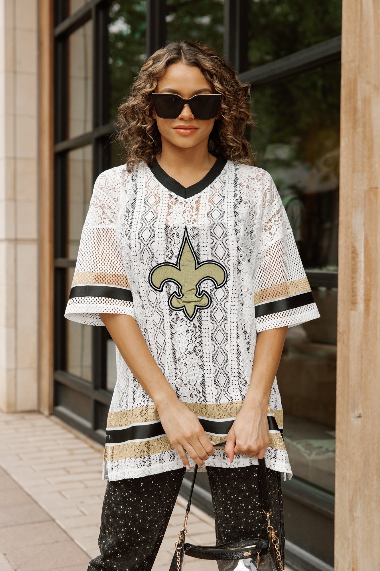 NEW ORLEANS SAINTS HIGH NOTE LACE FASHION TOP