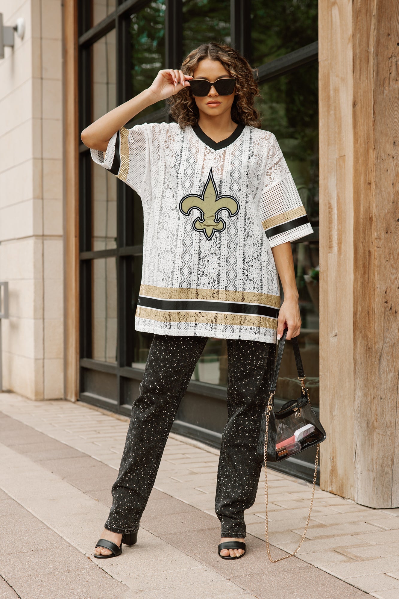 NEW ORLEANS SAINTS HIGH NOTE LACE FASHION TOP