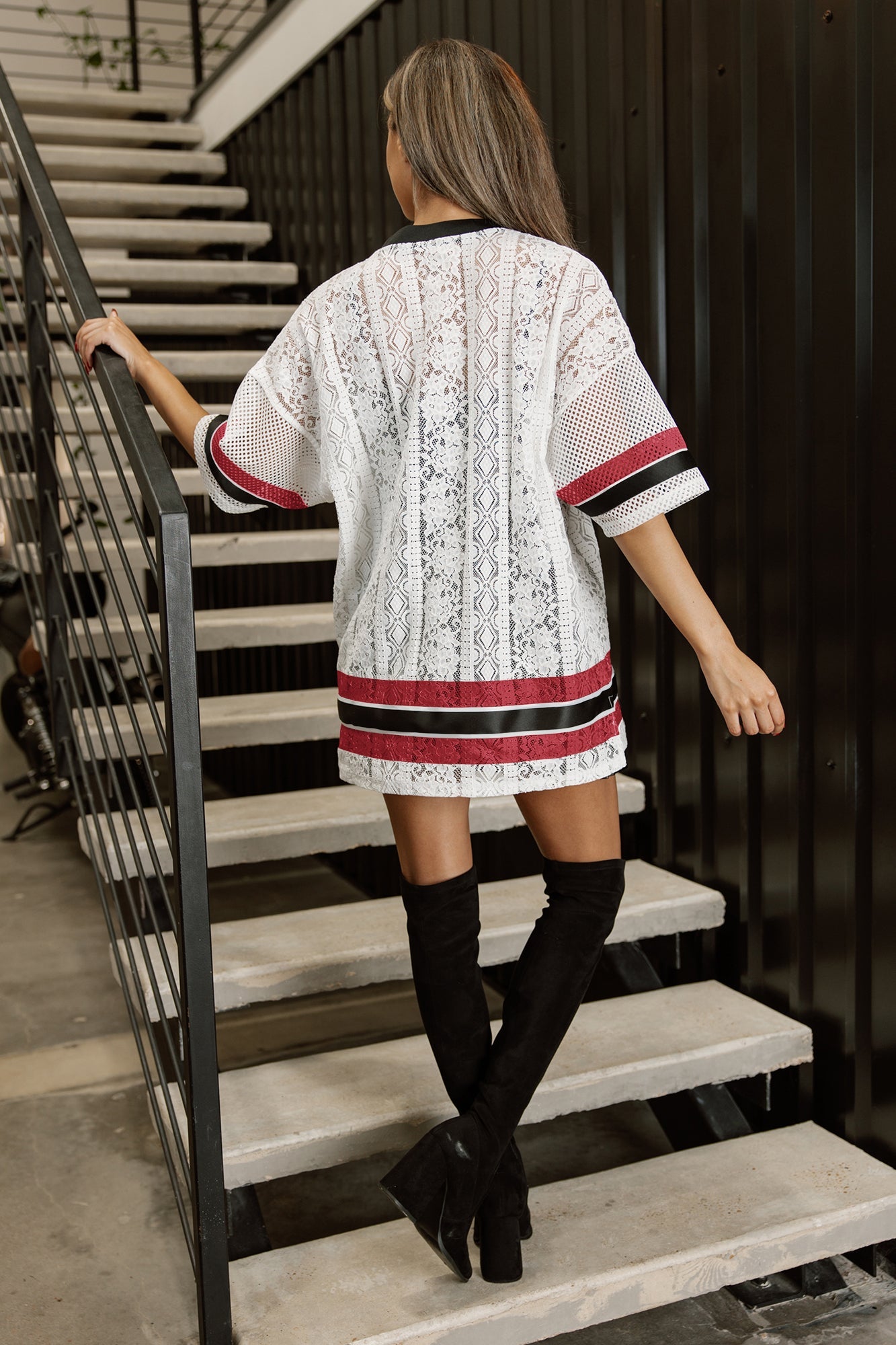 OKLAHOMA SOONERS HIGH NOTE LACE FASHION JERSEY