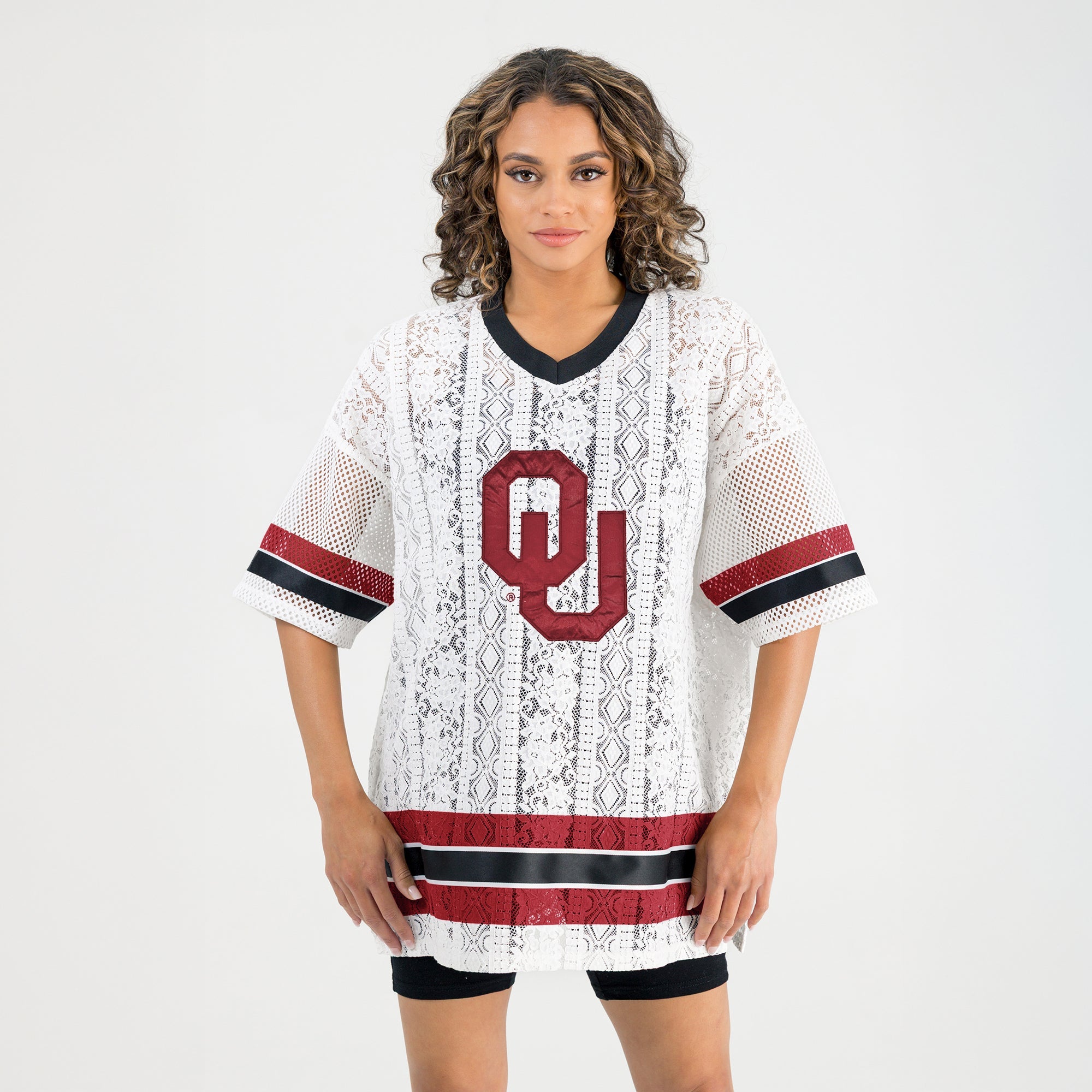 OKLAHOMA SOONERS HIGH NOTE LACE FASHION JERSEY